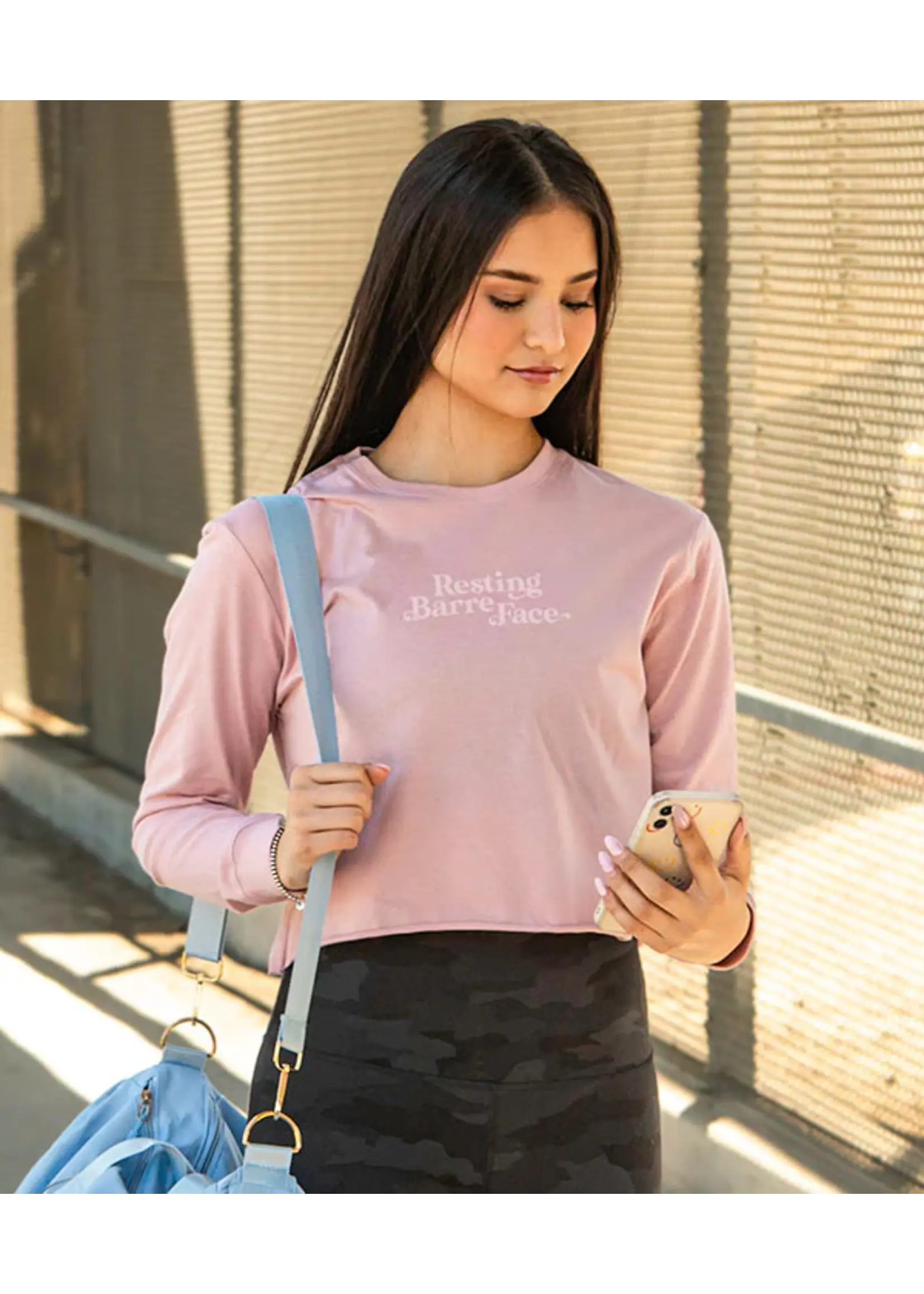 COVET DANCE RESTING BARRE FACE L/S CROP TOP