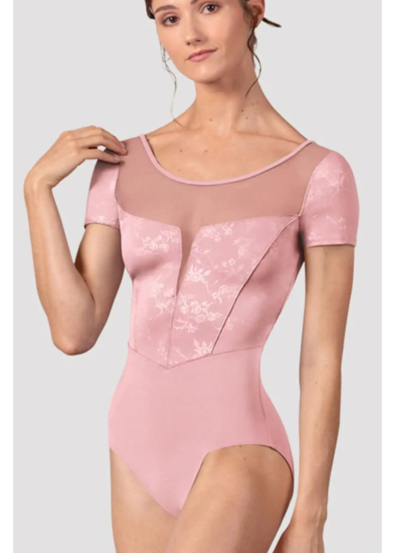 BLOCH & MIRELLA L20006 CHRISTINA CAP SLEEVE LEOTARD WITH FLORAL DETAIL