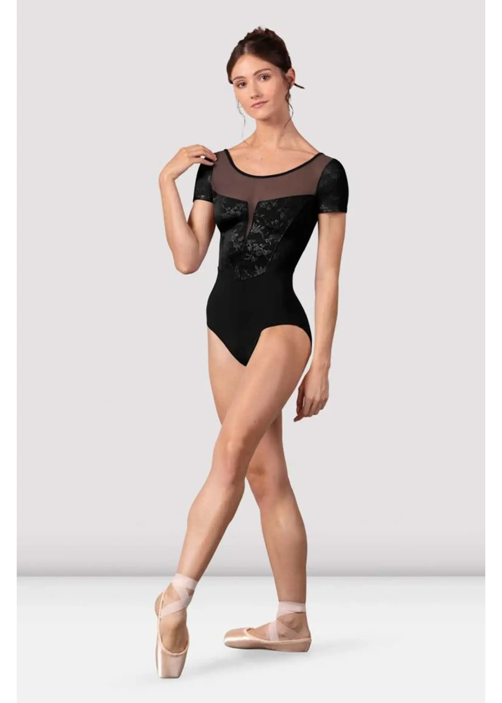 BLOCH & MIRELLA L20006 CHRISTINA CAP SLEEVE LEOTARD WITH FLORAL DETAIL