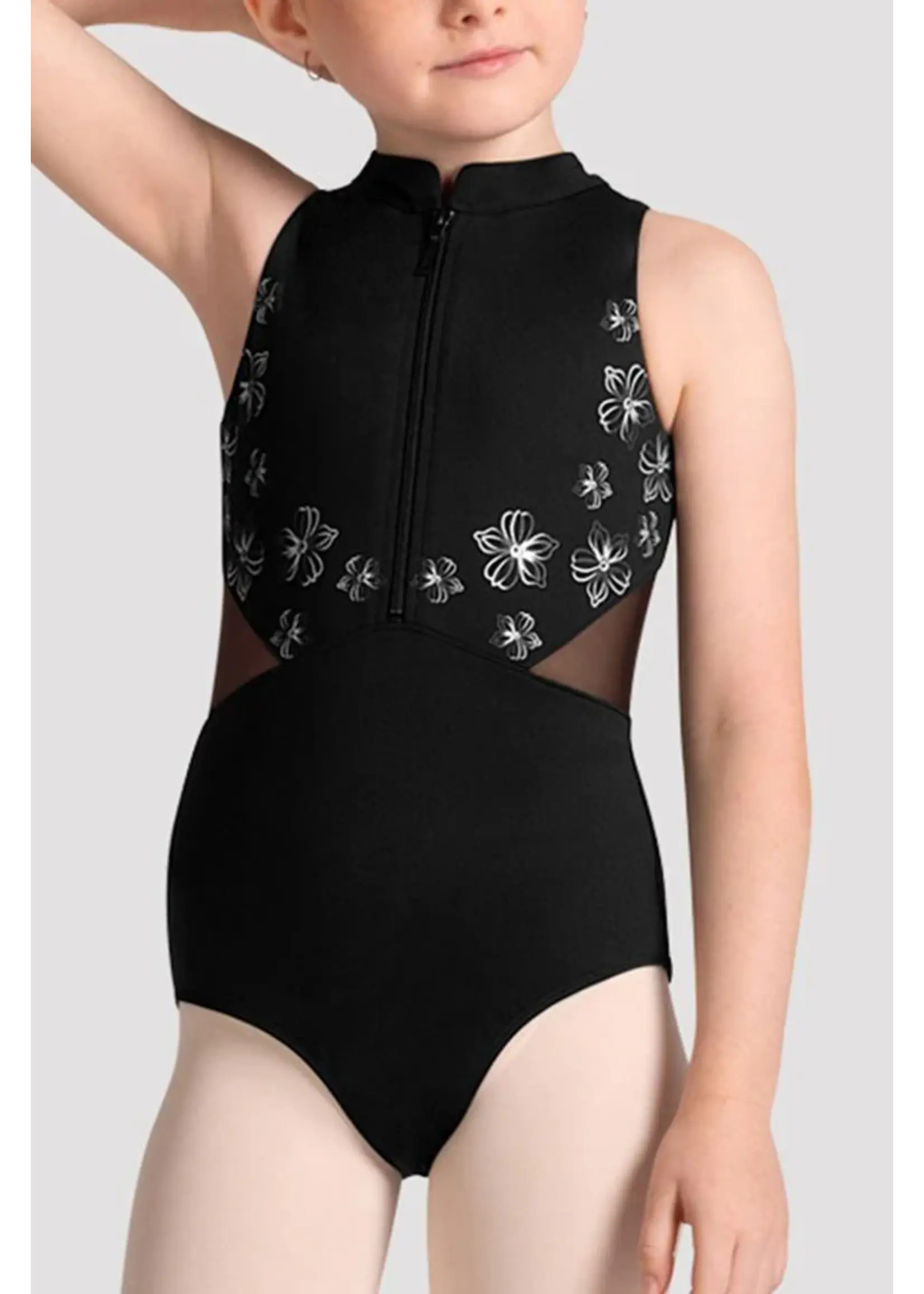 BLOCH & MIRELLA CL40011 CAYLA FRONT ZIP HALTER LEOTARD WITH METALLIC DETAIL
