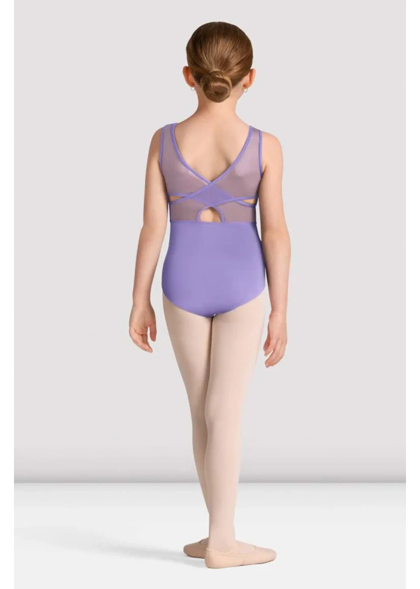 BLOCH & MIRELLA CL50011 LINDA TANK LEOTARD CROSS BACK MESH AND METALLIC FLORAL DETAIL