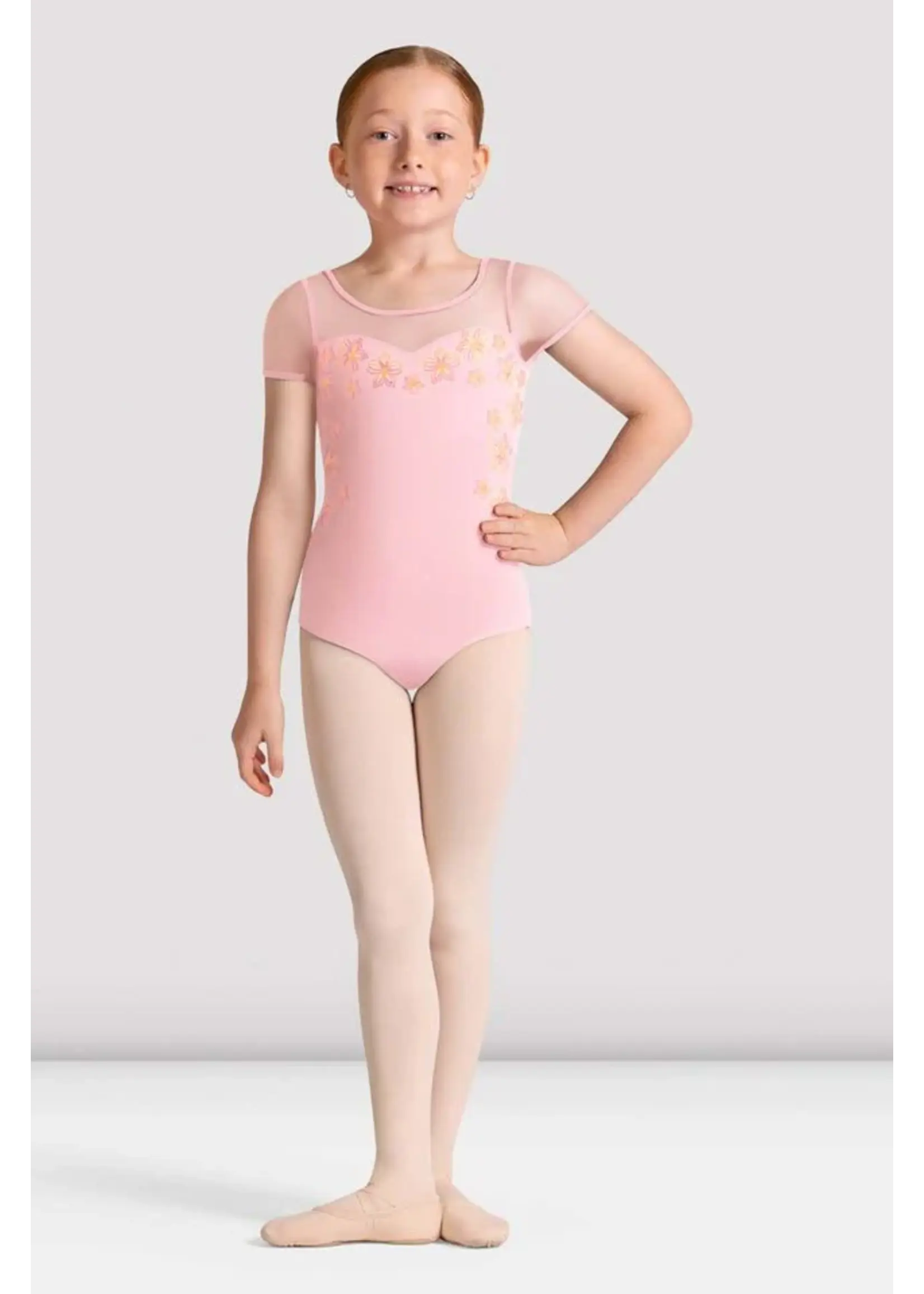 BLOCH & MIRELLA CL20009 LOGAN MESH CAP SLEEVE LEOTARD WITH METALLIC PRINT