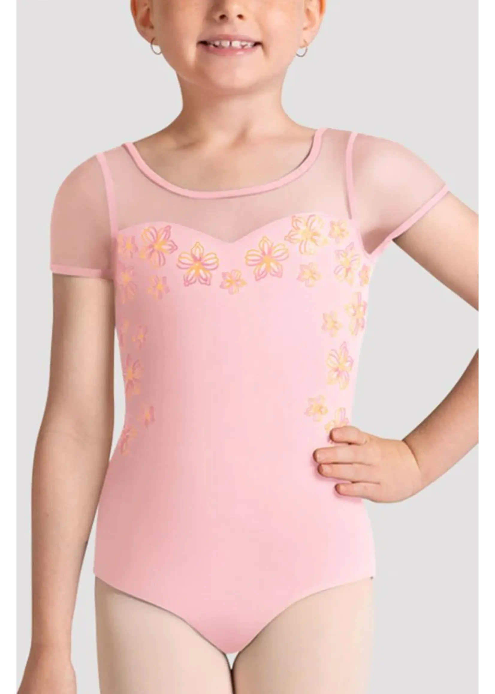 BLOCH & MIRELLA CL20009 LOGAN MESH CAP SLEEVE LEOTARD WITH METALLIC PRINT