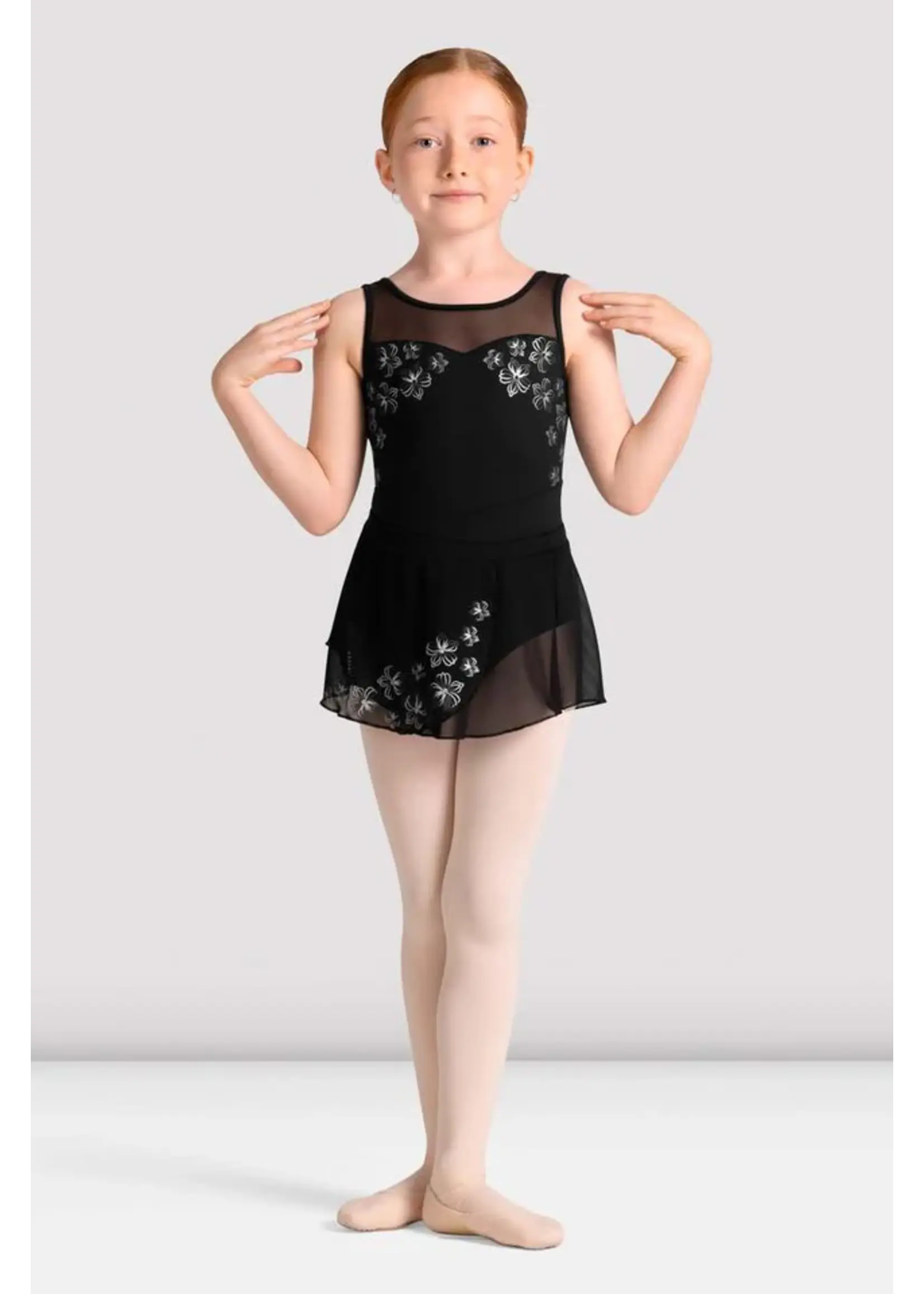 BLOCH & MIRELLA CR10005 CLAIRE WRAP PULL ON SKIRT WITH METALLIC FLORAL PRINT