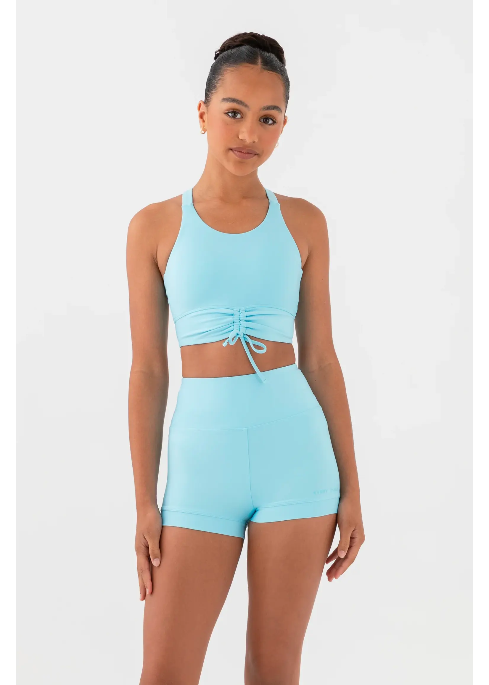 EVERY TURN ET2511-1001-211 BREATH DEEPLY ROUCHED FRONT CROSS BACK CROPPED SINGLET BRA TOP