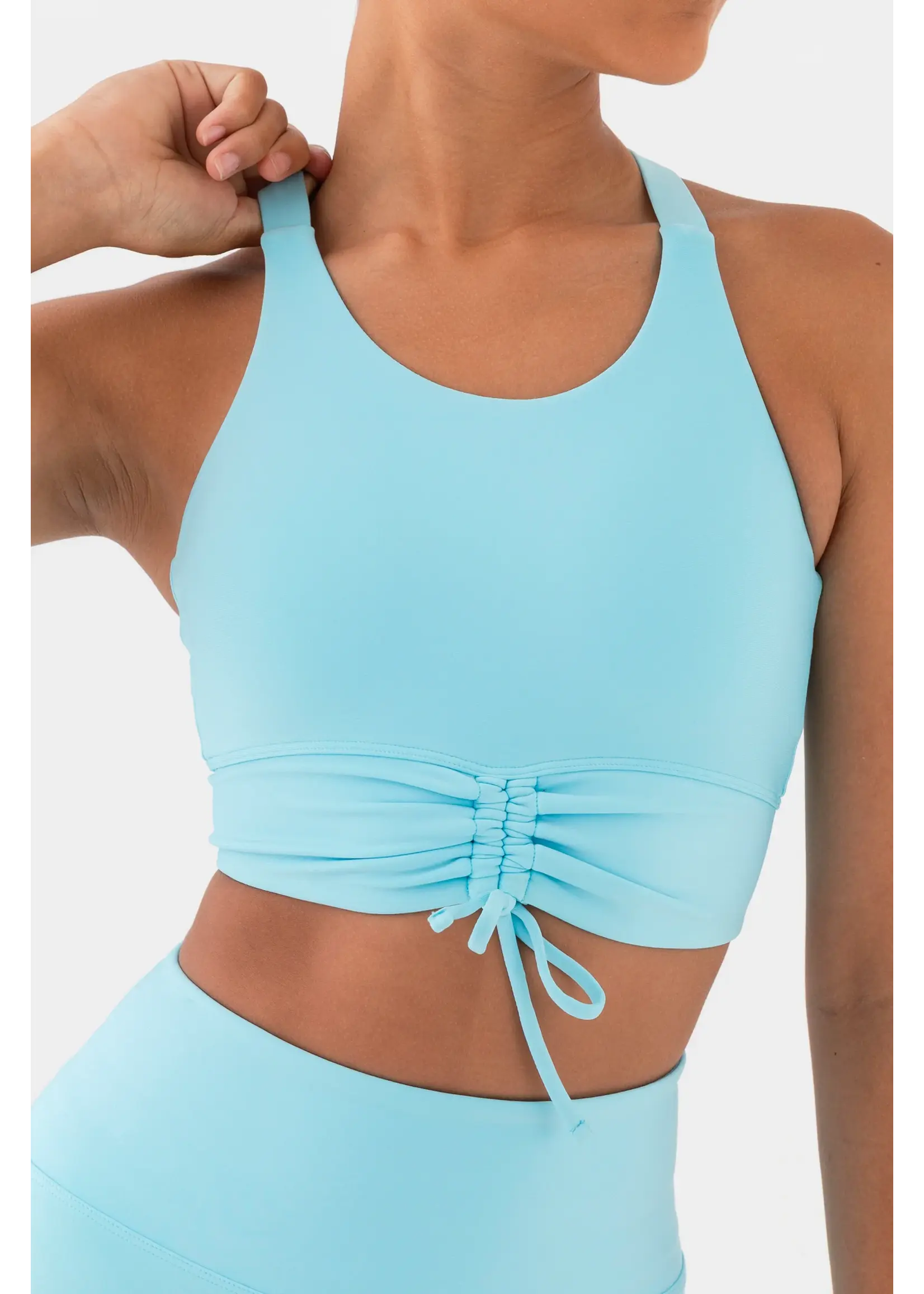 EVERY TURN ET2511-1001-211 BREATH DEEPLY ROUCHED FRONT CROSS BACK CROPPED SINGLET BRA TOP