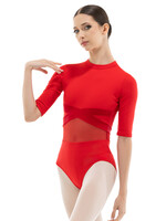 NIKOLAY DA5007 TRINA MESH WAIST VELVET TRIMMED 1/2 SLEEVE LEOTARD