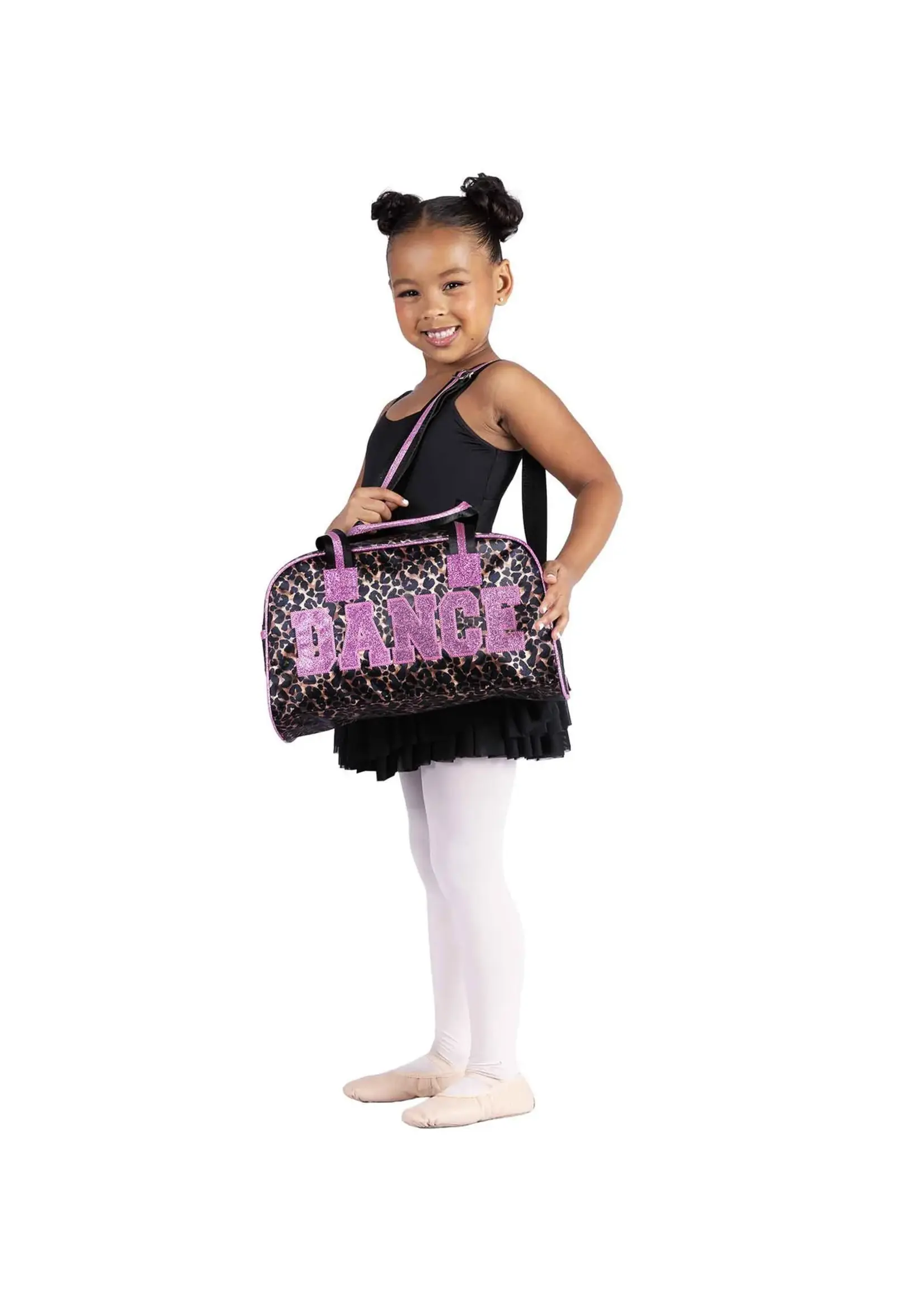 DANSHUZ B26525 PANTHER ATHLETIC DANCE DUFFEL BAG IN LEOPARD/CHEETAH PRINT 14X8X5.5
