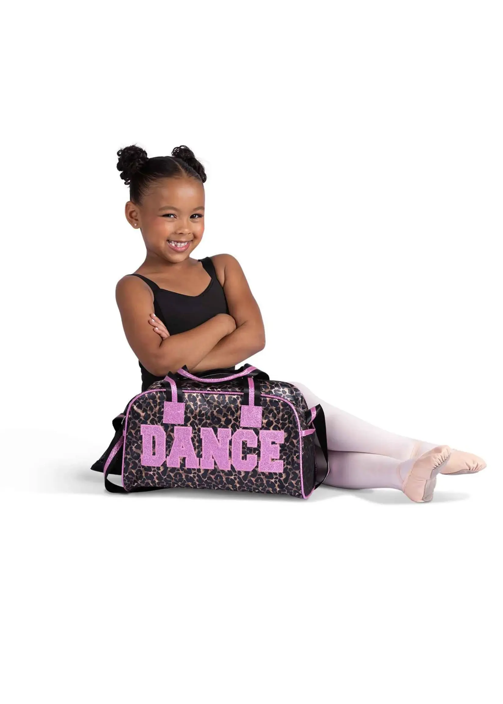 DANSHUZ B26525 PANTHER ATHLETIC DANCE DUFFEL BAG IN LEOPARD/CHEETAH PRINT 14X8X5.5