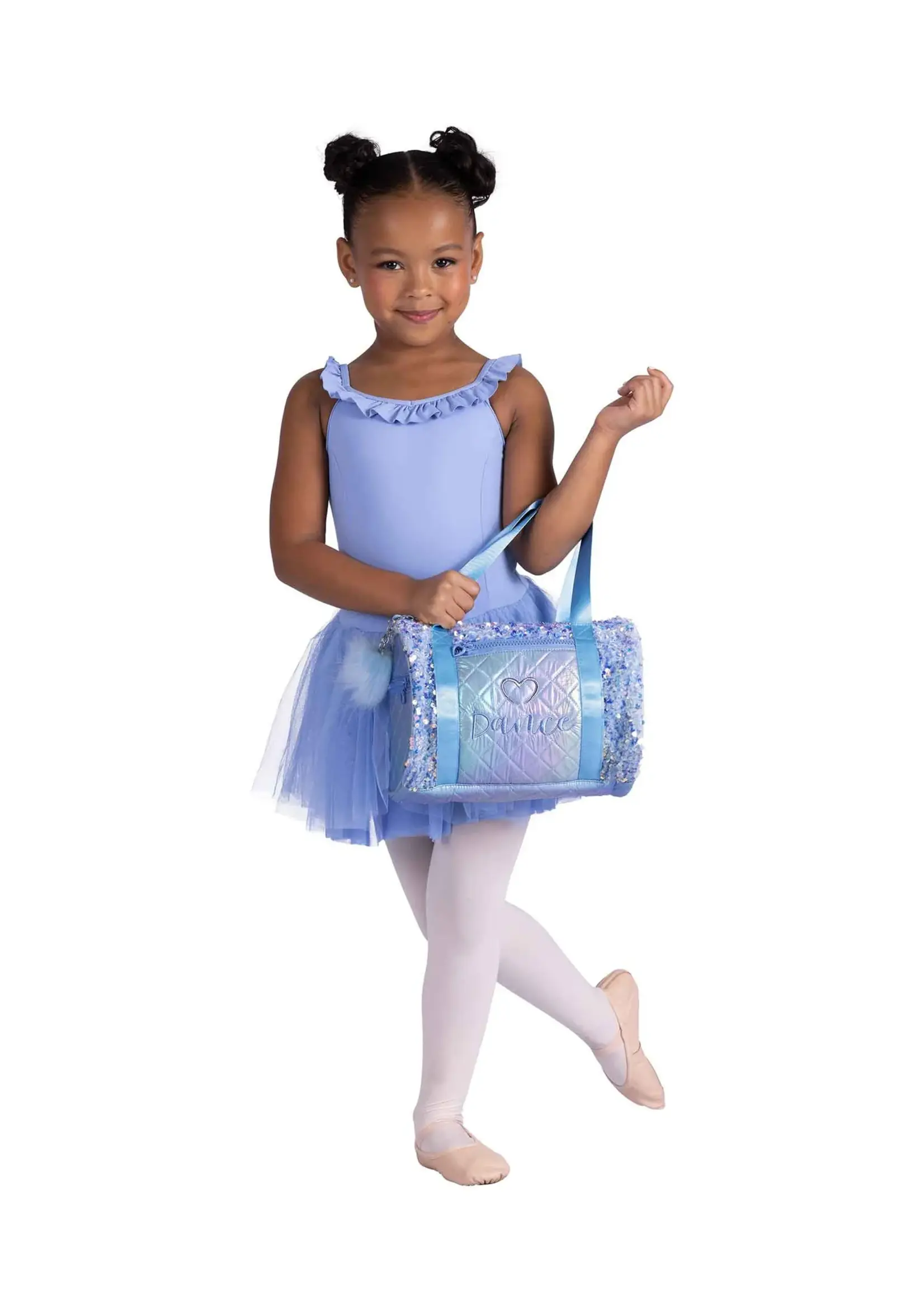 DANSHUZ B26520 QUILTED SPARKLE HEART DANCE DUFFEL BAG 10X7X7
