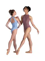 DANSHUZ 26108 ROSANDA V MESH INSERT HIGH NECK HALTER LEOTARD WITH CORSET SEAMING
