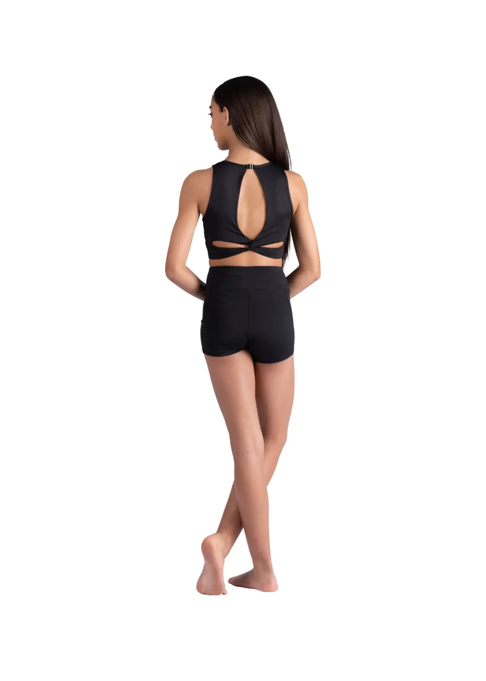 DANSHUZ 26310 EVALINE CROPPED TOP WITH MESH SWEETHEAR NECK, PRINCESS SEAMS AND CLOVER TWIST MESH BACK