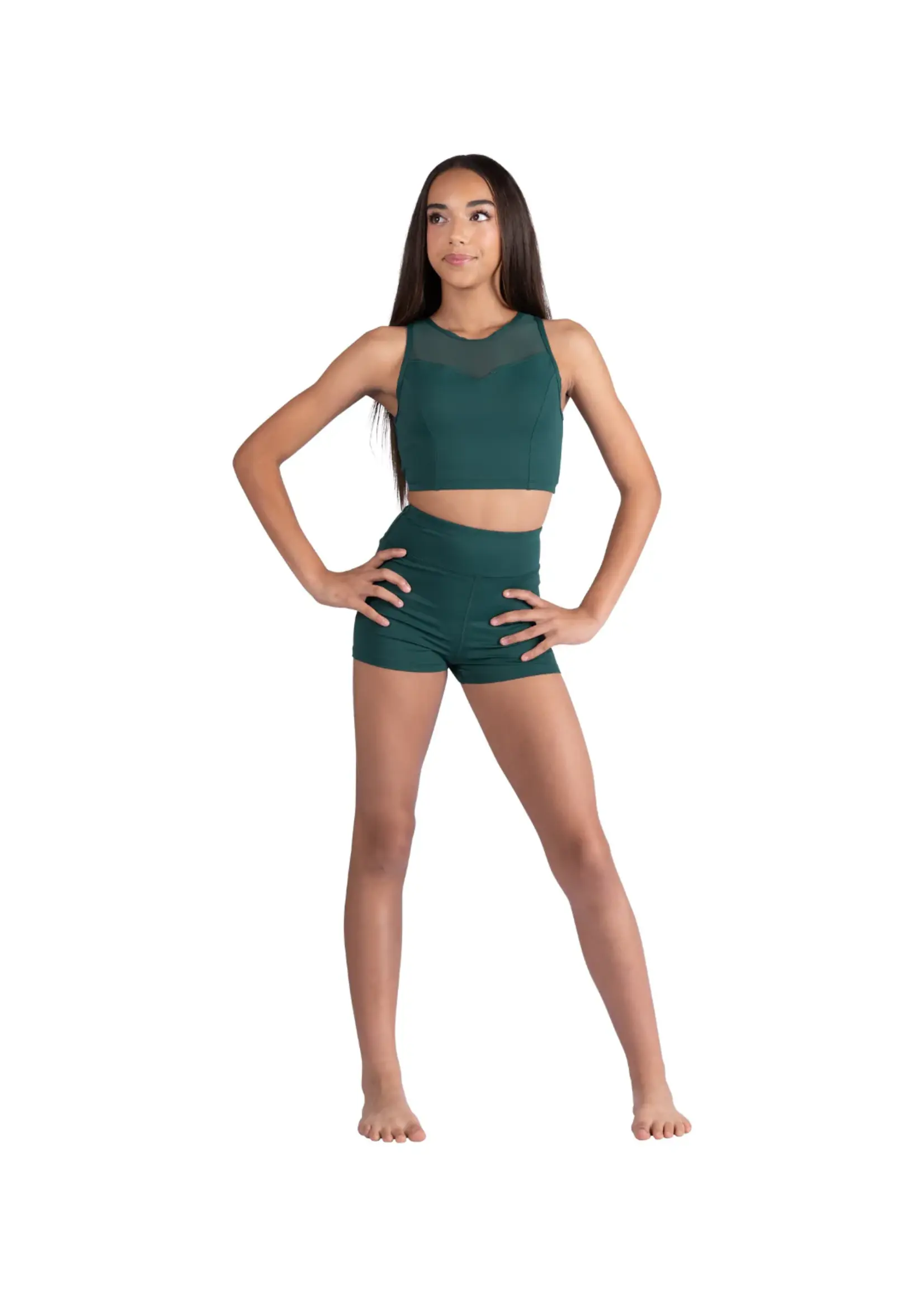 DANSHUZ 26310 EVALINE CROPPED TOP WITH MESH SWEETHEAR NECK, PRINCESS SEAMS AND CLOVER TWIST MESH BACK