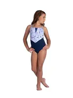 DANSHUZ 26111C MAISIE FLORAL CORSET BODICE CAMISOLE LEOTARD WITH MESH INSERT
