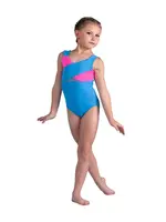 DANSHUZ 26110C REMI COLOR BLOCKED CROSSOVER FRONT MESH INSERT TANK LEOTARD