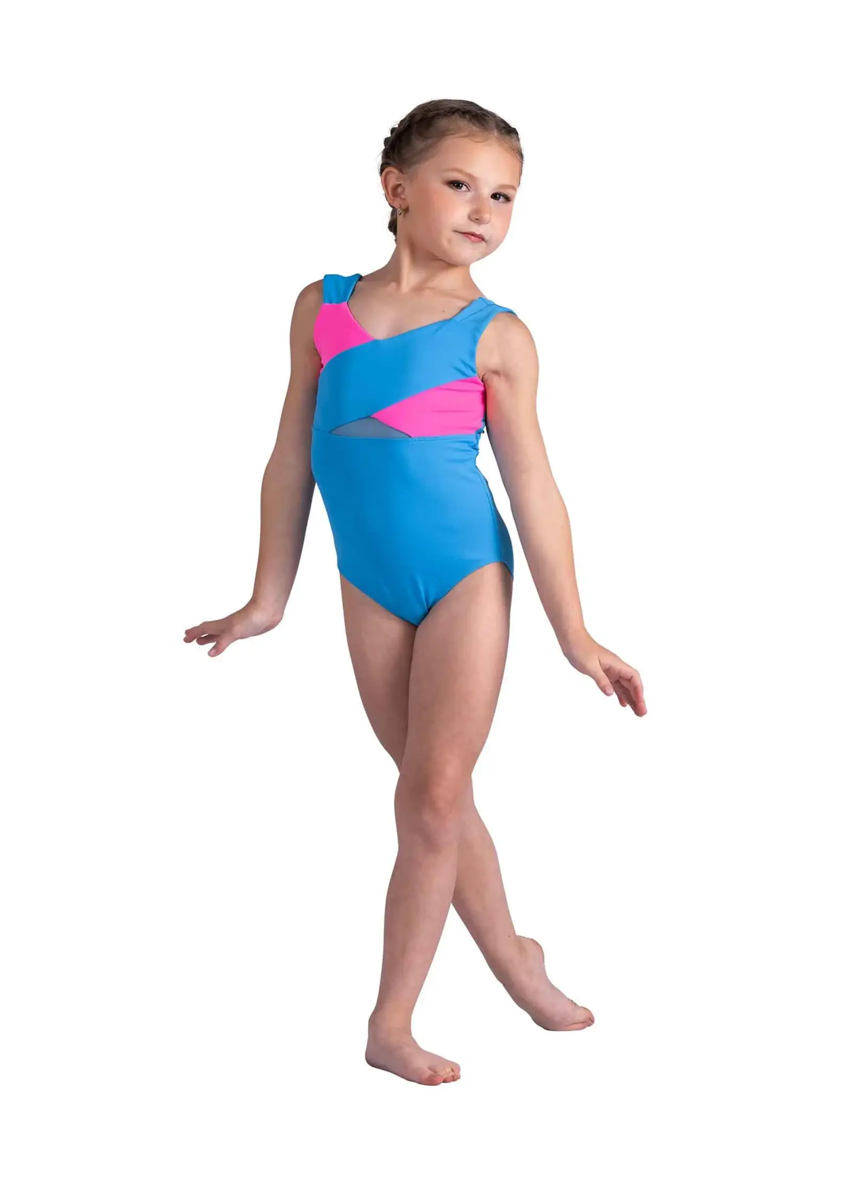DANSHUZ 26110C REMI COLOR BLOCKED CROSSOVER FRONT MESH INSERT TANK LEOTARD