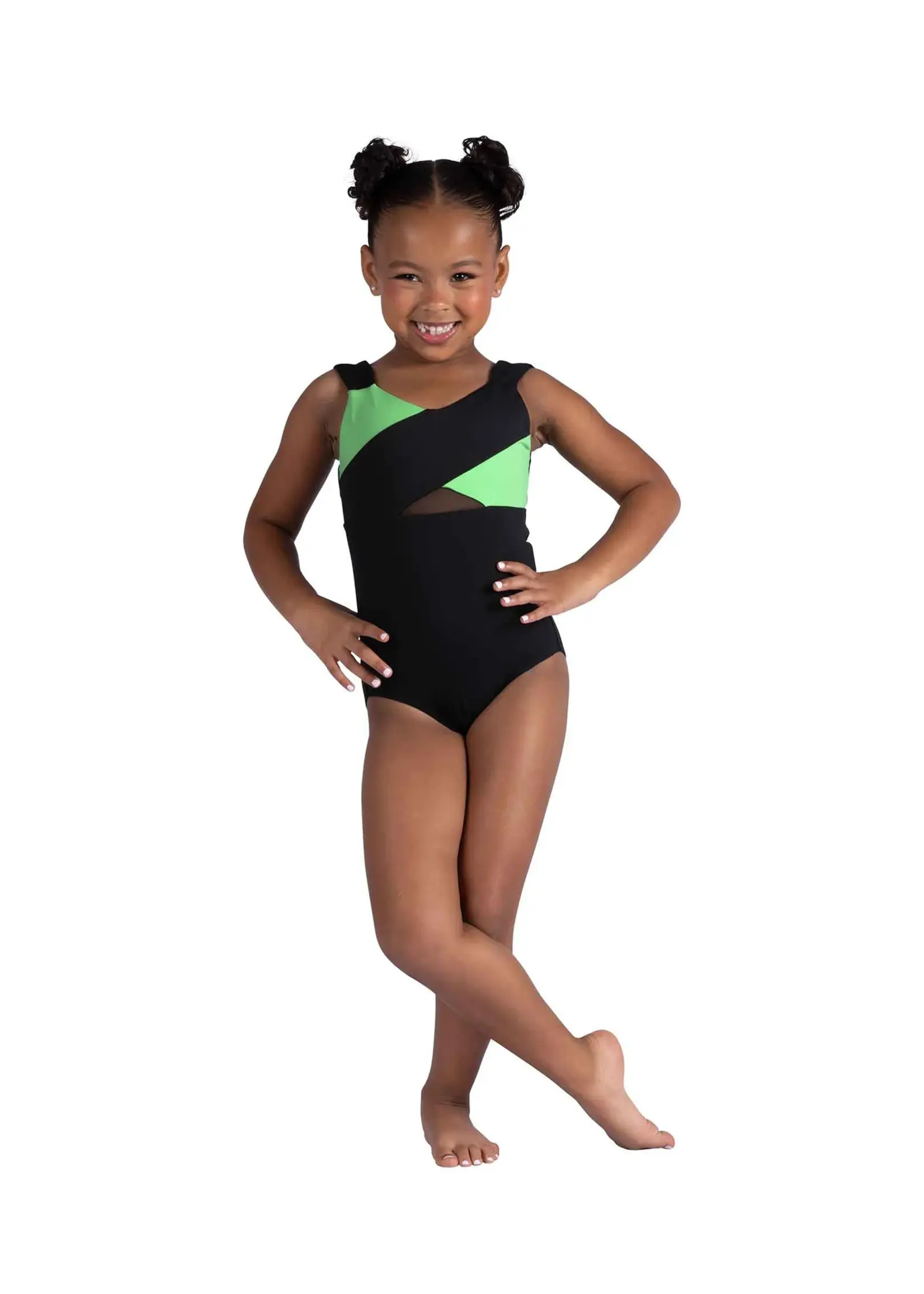 DANSHUZ 26110C REMI COLOR BLOCKED CROSSOVER FRONT MESH INSERT TANK LEOTARD