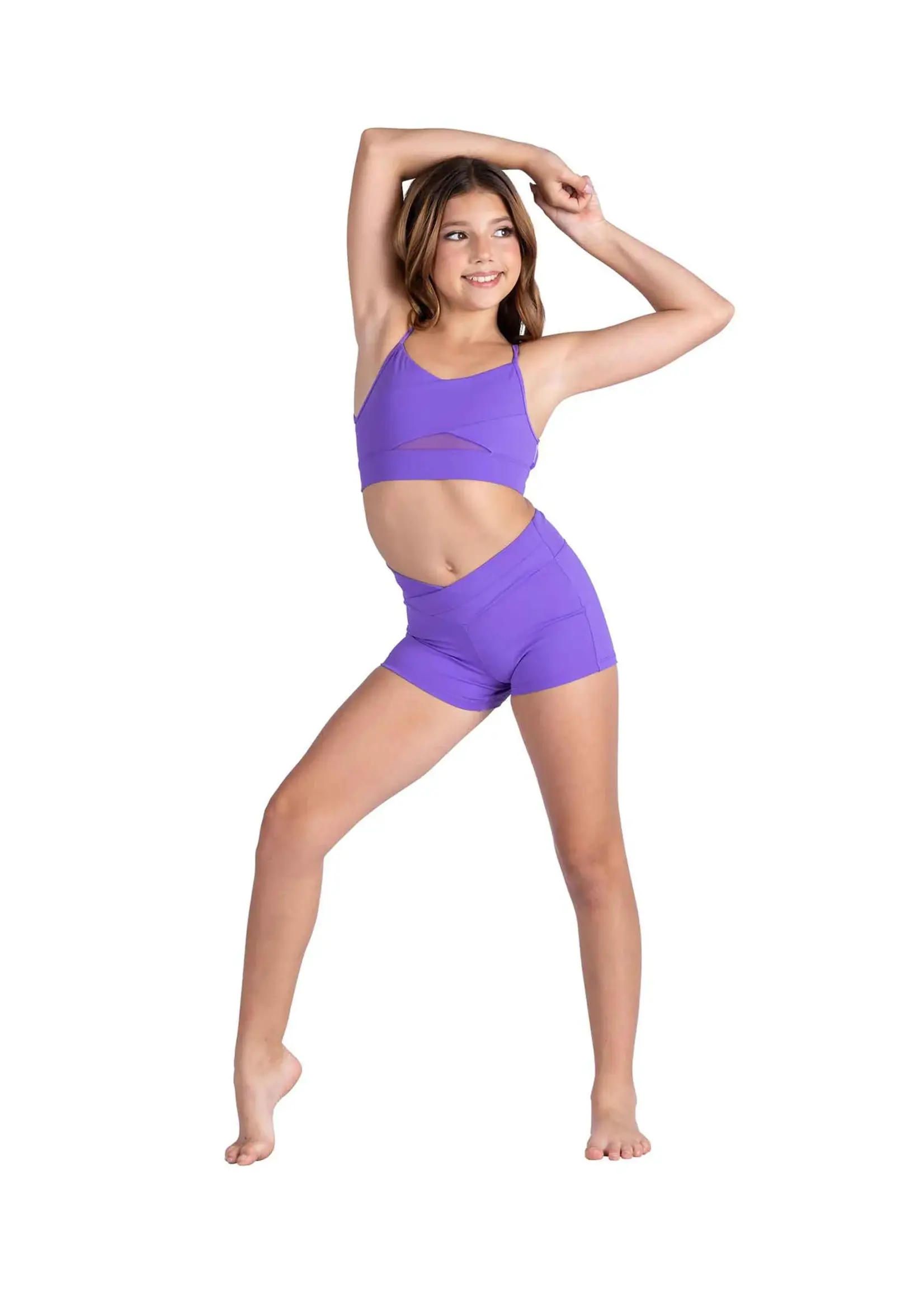 DANSHUZ 26301C BOWIE CROSSOVER FRONT MESH INSERT CAMISOLE BRA TOP
