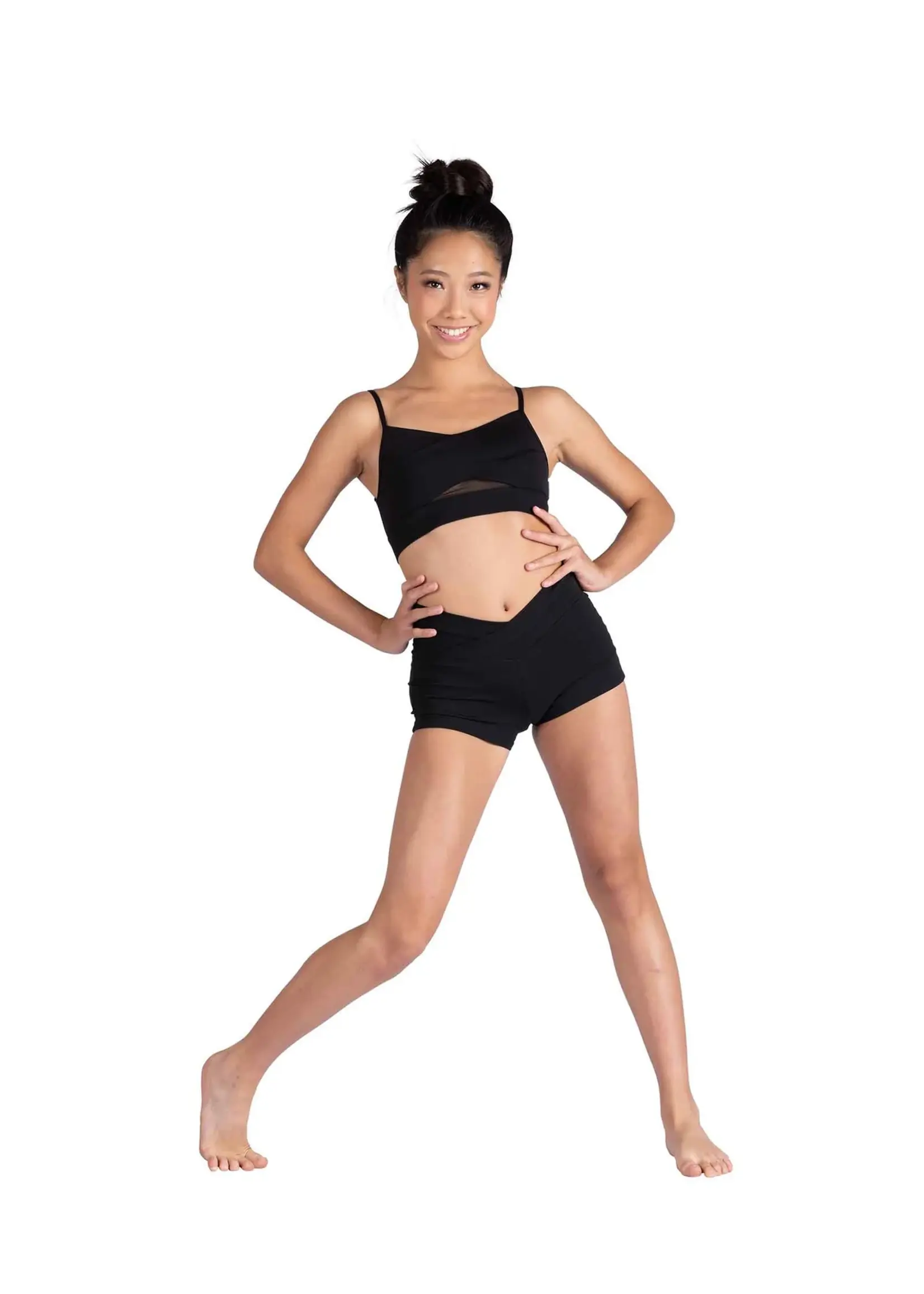 DANSHUZ 26301C BOWIE CROSSOVER FRONT MESH INSERT CAMISOLE BRA TOP