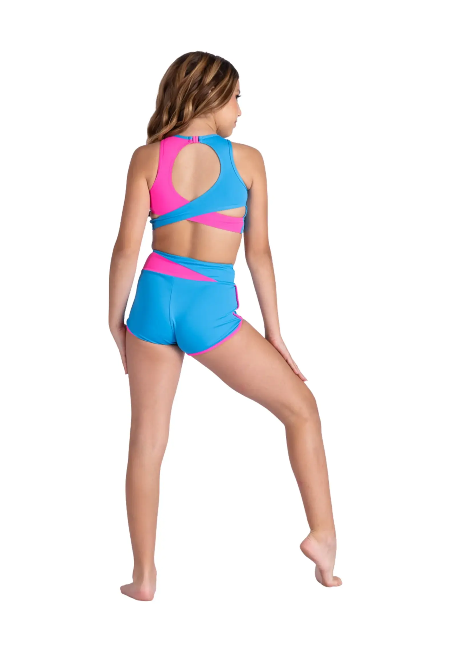 DANSHUZ 25401C LILY PIPED COLOR BLOCK CROSSOVER FRONT JOGGER SHORT
