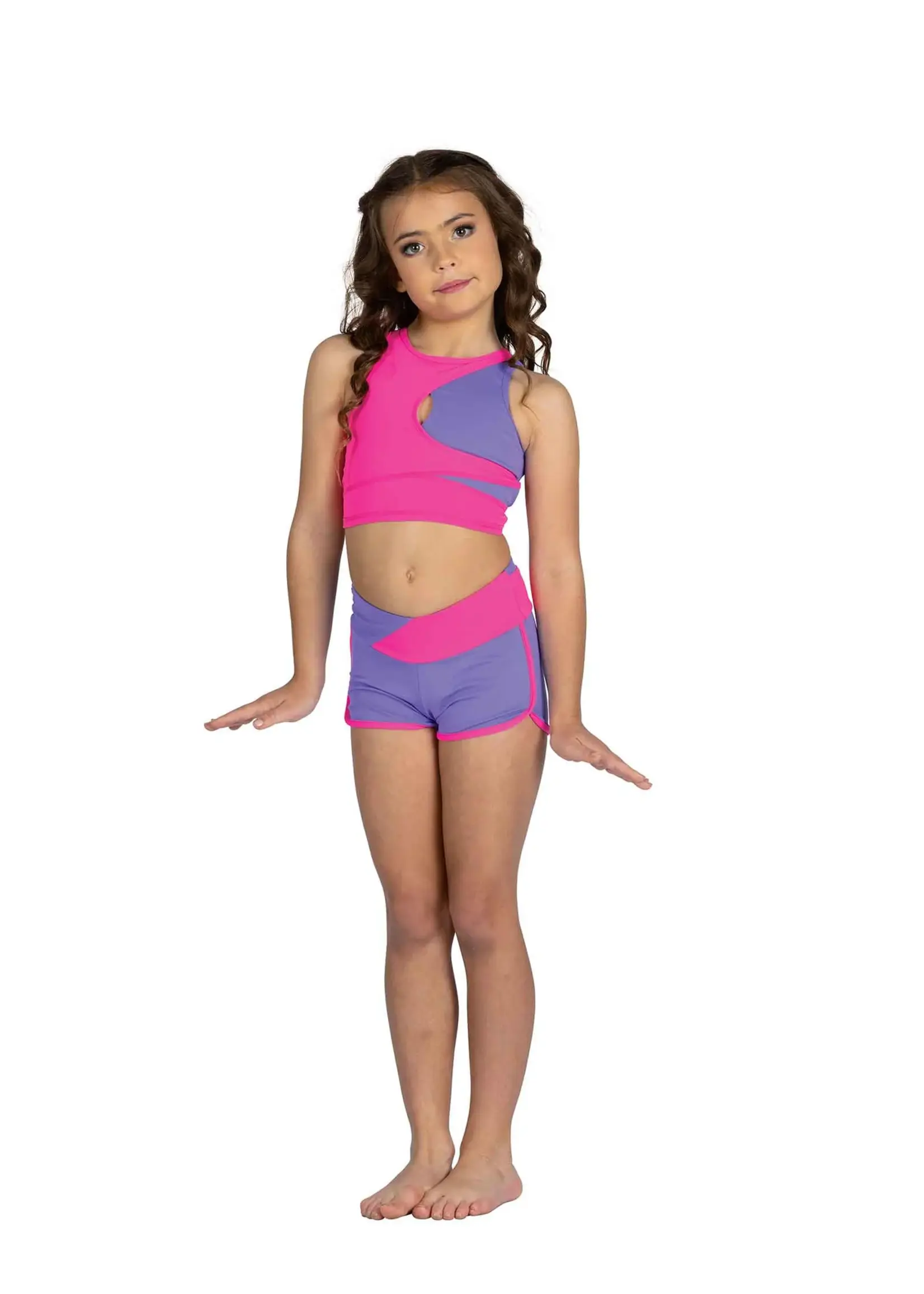 DANSHUZ 25401C LILY PIPED COLOR BLOCK CROSSOVER FRONT JOGGER SHORT