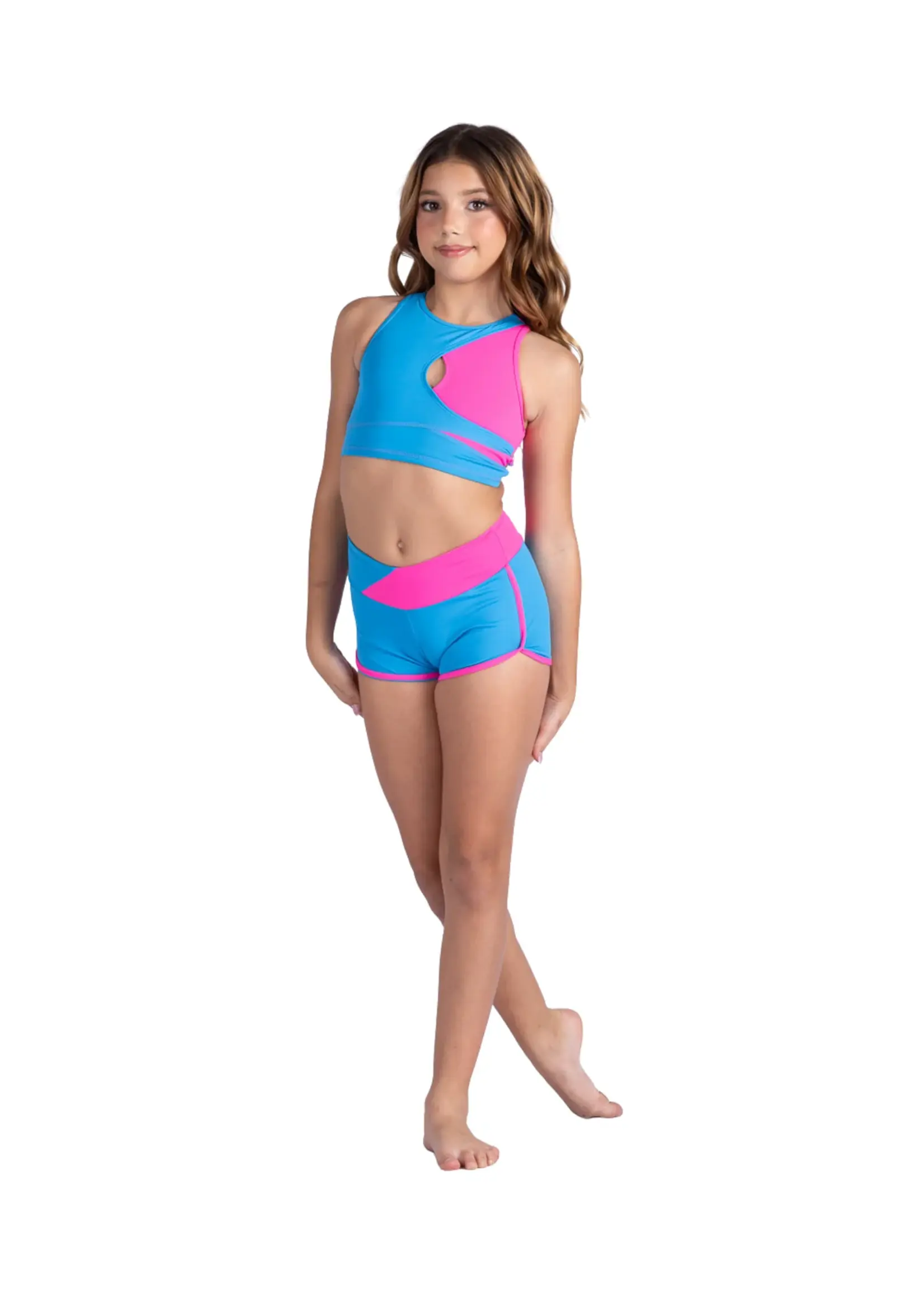 DANSHUZ 25401C LILY PIPED COLOR BLOCK CROSSOVER FRONT JOGGER SHORT
