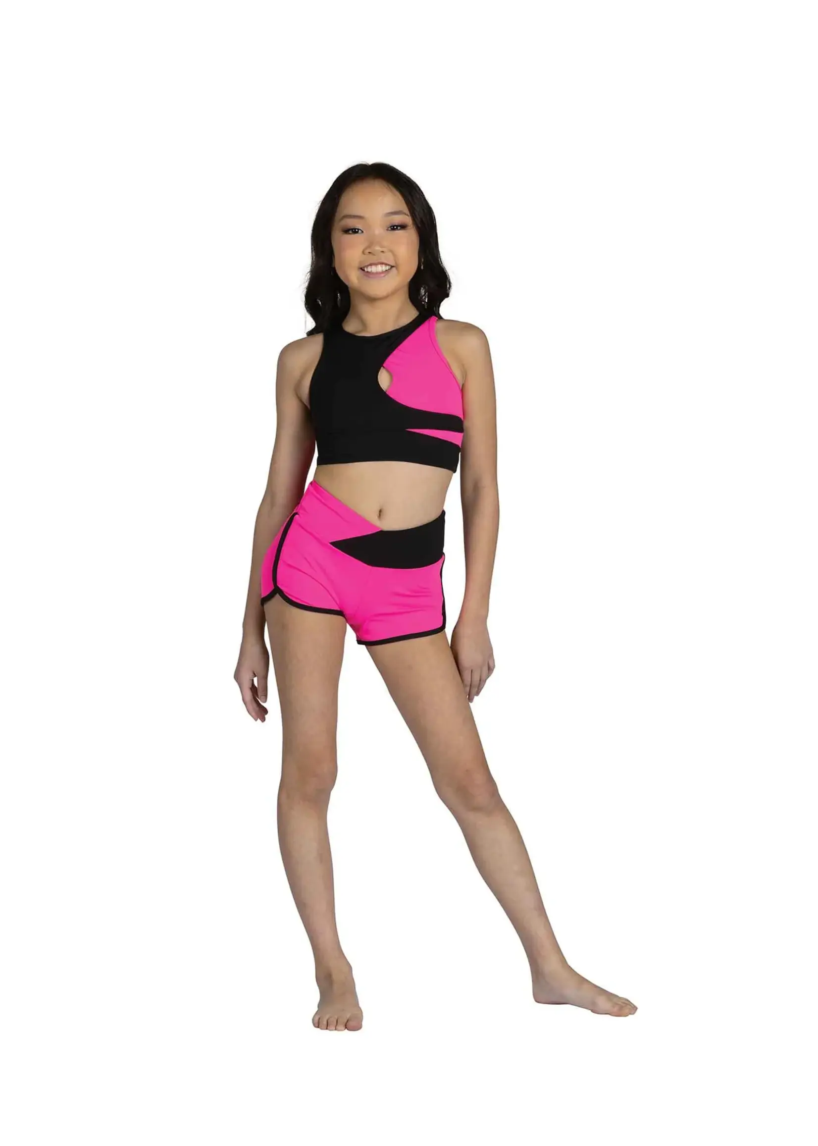 DANSHUZ 25401C LILY PIPED COLOR BLOCK CROSSOVER FRONT JOGGER SHORT