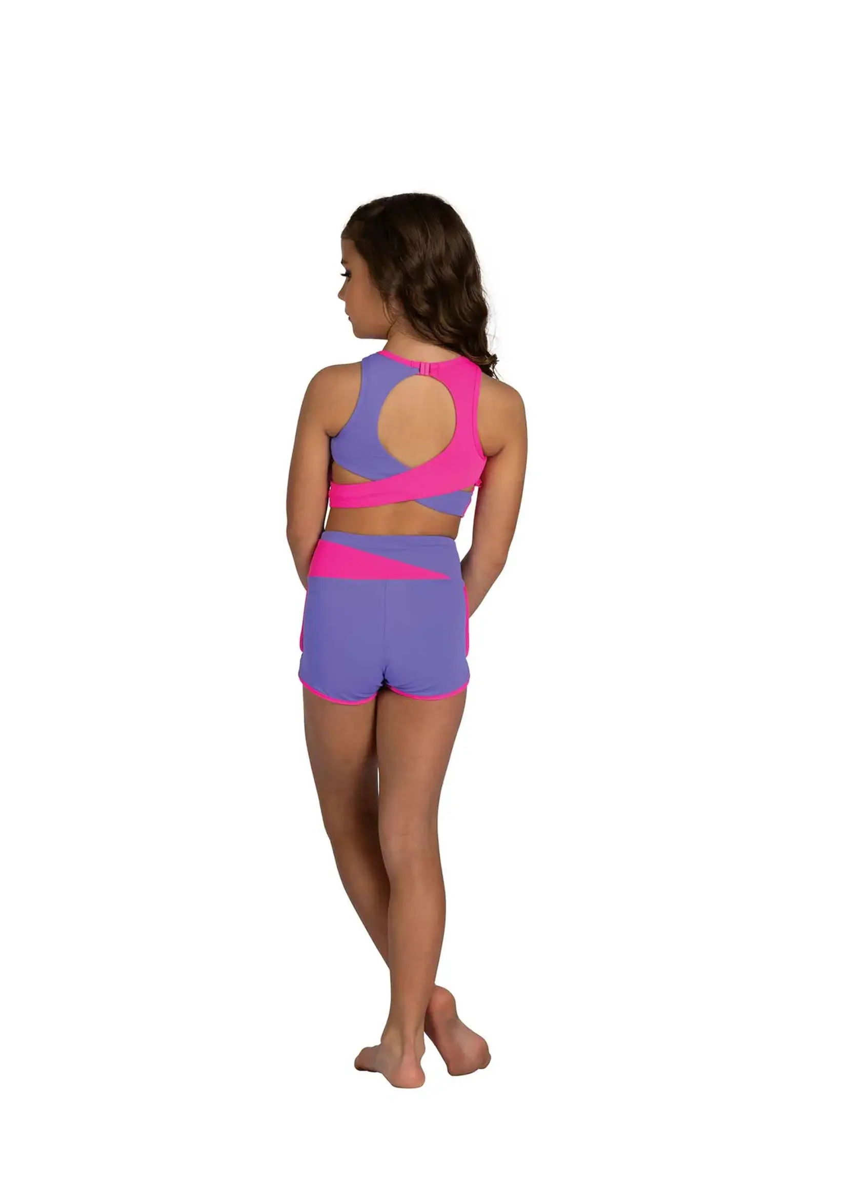 DANSHUZ 25401C LILY PIPED COLOR BLOCK CROSSOVER FRONT JOGGER SHORT