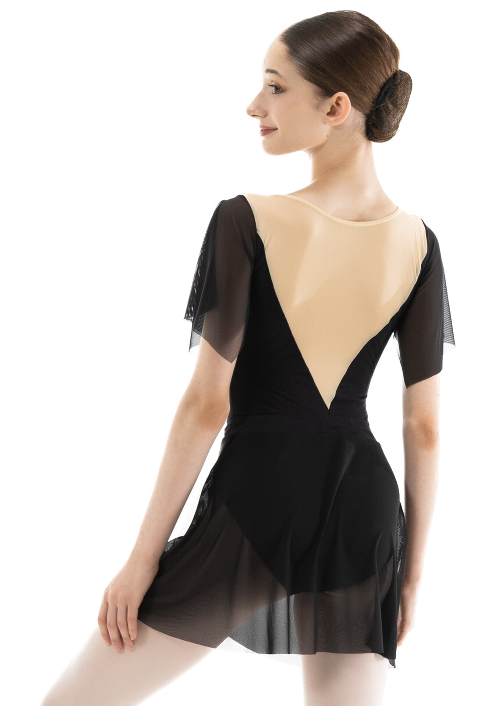 NIKOLAY DA5009 TROYA VELVET TRIMMED FLUTTER MESH SLEEVE LEOTARD