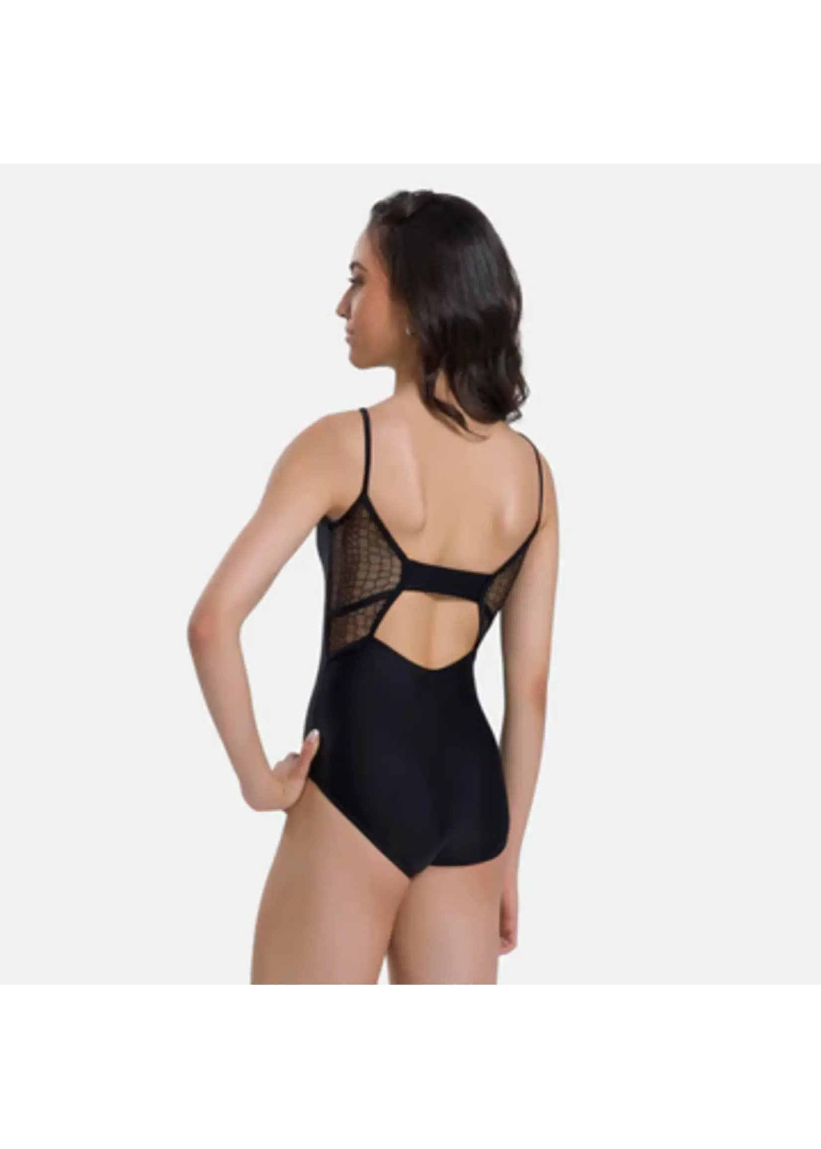 SO DANCA BY65 SNAKE MESH PINCH FRONT TAB BACK CAMISOLE LEOTARD