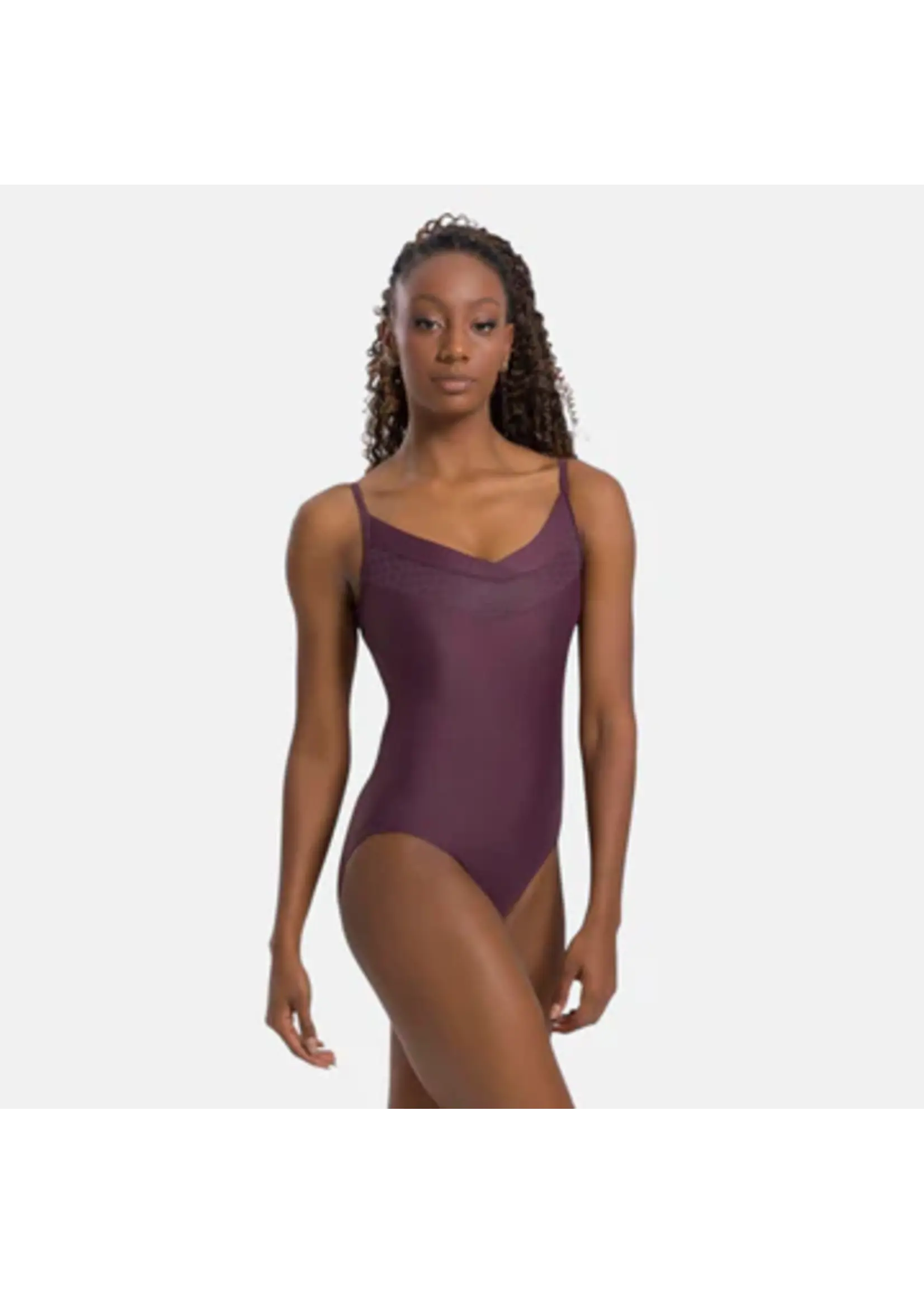 SO DANCA BY64 SNAKE MESH OVERLAY DOUBLE V FRONT CAMISOLE LEOTARD