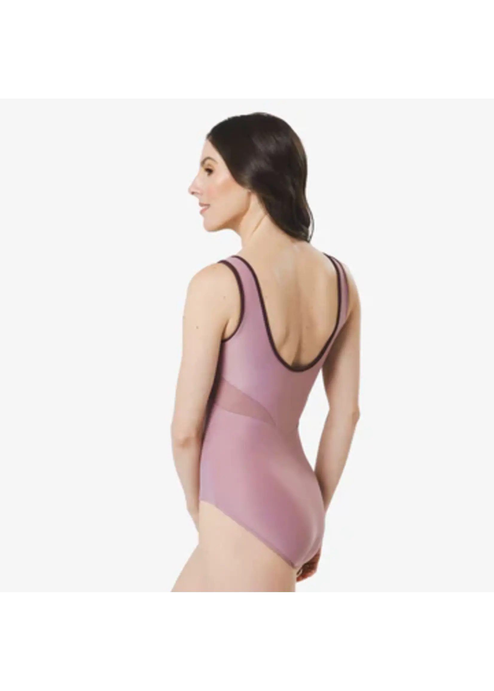 SO DANCA BY71 SQUARE CUT EMPIRE 2 TONE PIPED TRIM MESH INSERT TANK LEOTARD