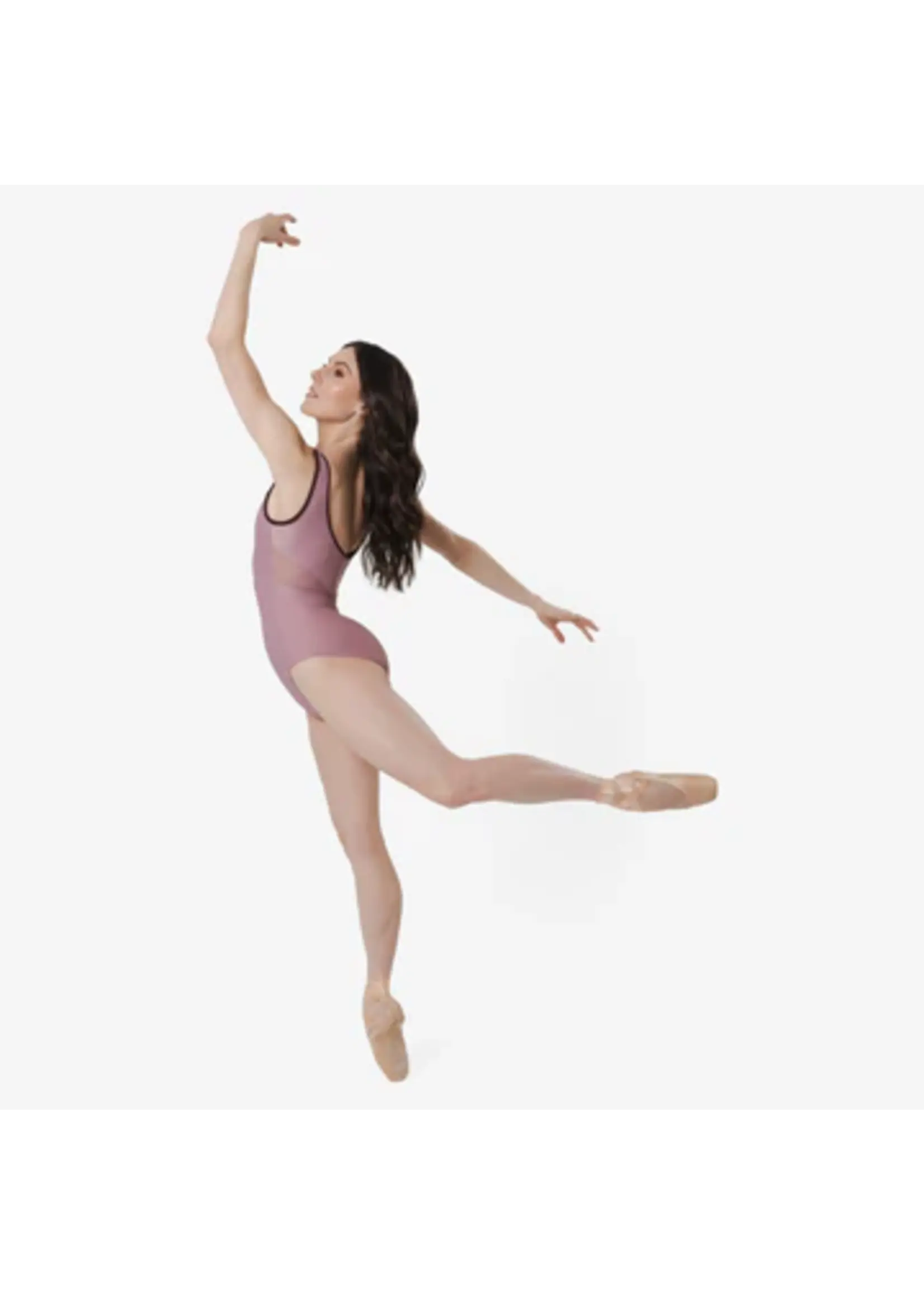 SO DANCA BY71 SQUARE CUT EMPIRE 2 TONE PIPED TRIM MESH INSERT TANK LEOTARD