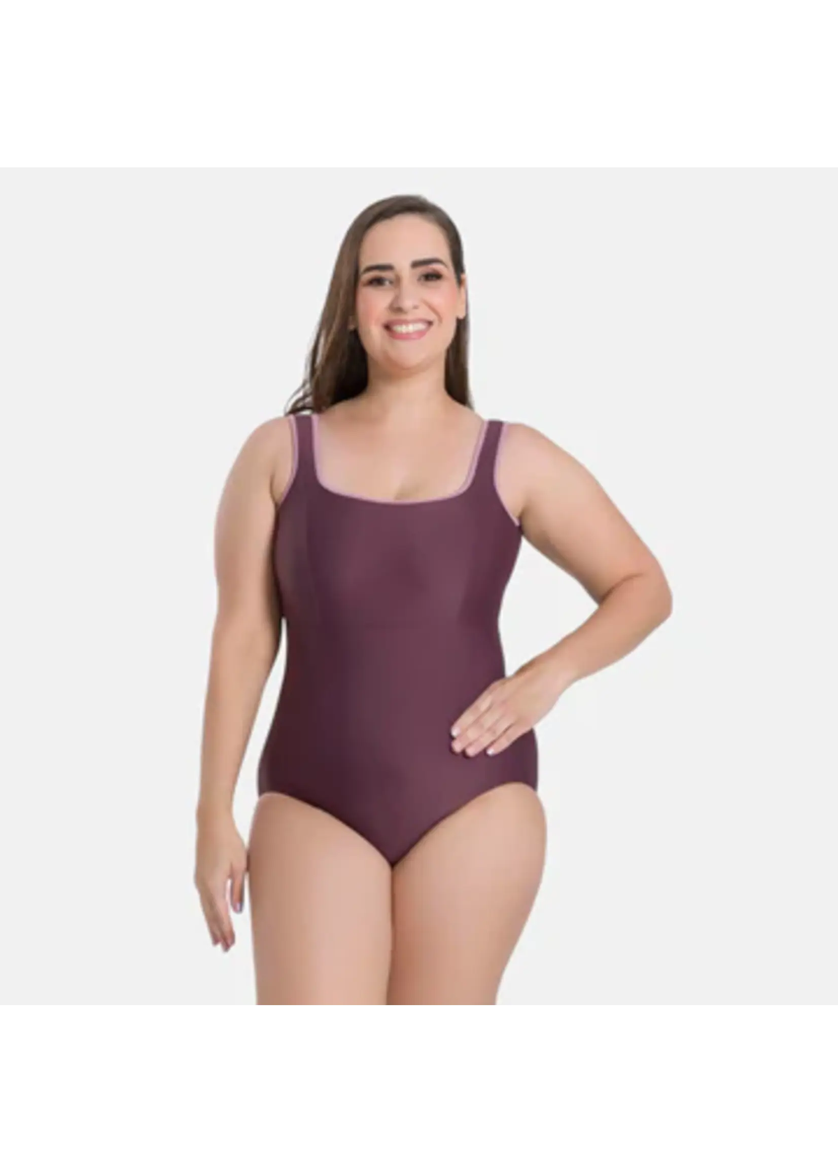 SO DANCA BY71CV CURVY PLUS  SQUARE CUT EMPIRE 2 TONE PIPED TRIM MESH INSERT TANK LEOTARD