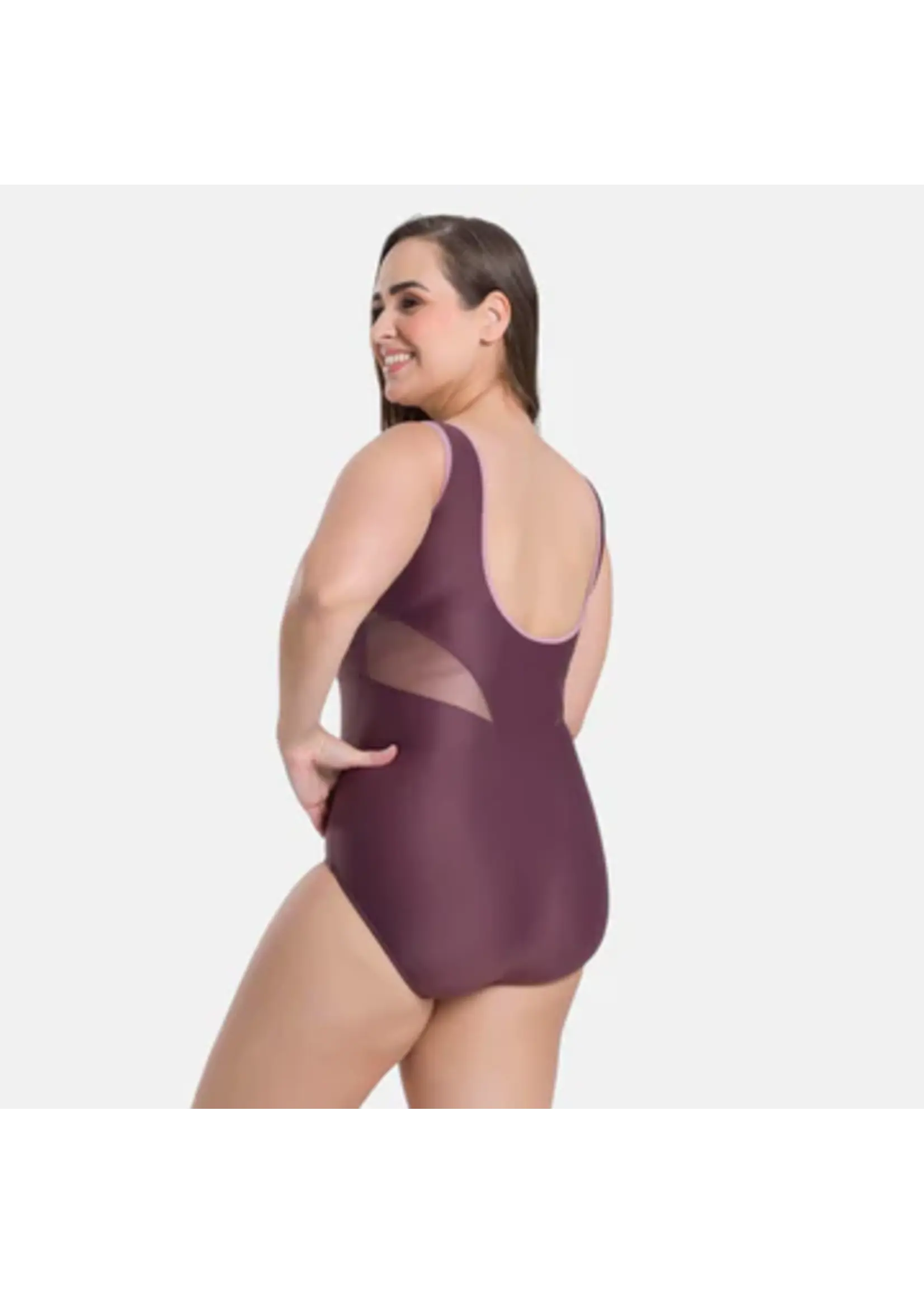 SO DANCA BY71CV CURVY PLUS  SQUARE CUT EMPIRE 2 TONE PIPED TRIM MESH INSERT TANK LEOTARD