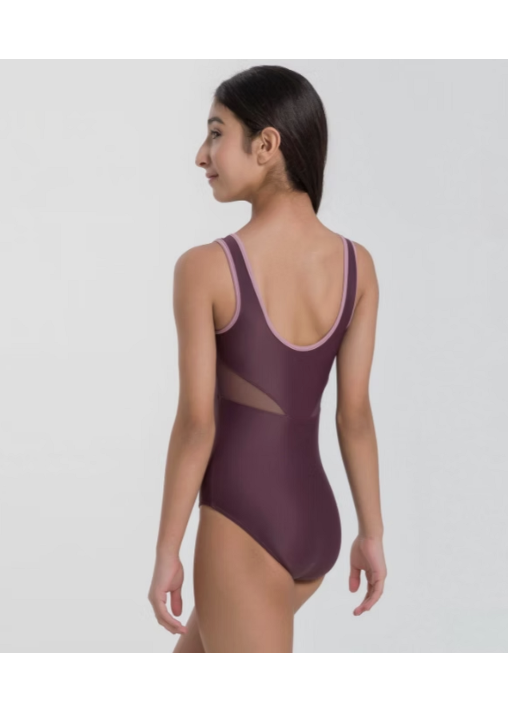 SO DANCA BY71C CHILD  SQUARE CUT EMPIRE 2 TONE PIPED TRIM MESH INSERT TANK LEOTARD