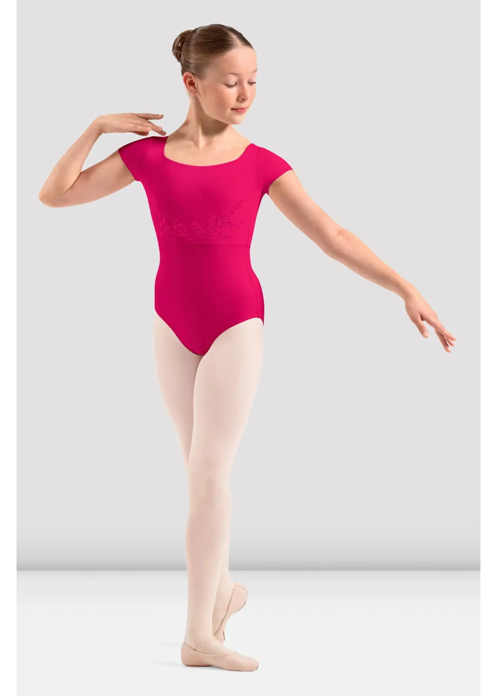 BLOCH & MIRELLA M20013C CHILD FLORAL EMBROIDERED DETAIL CAP SLEEVE LEOTARD