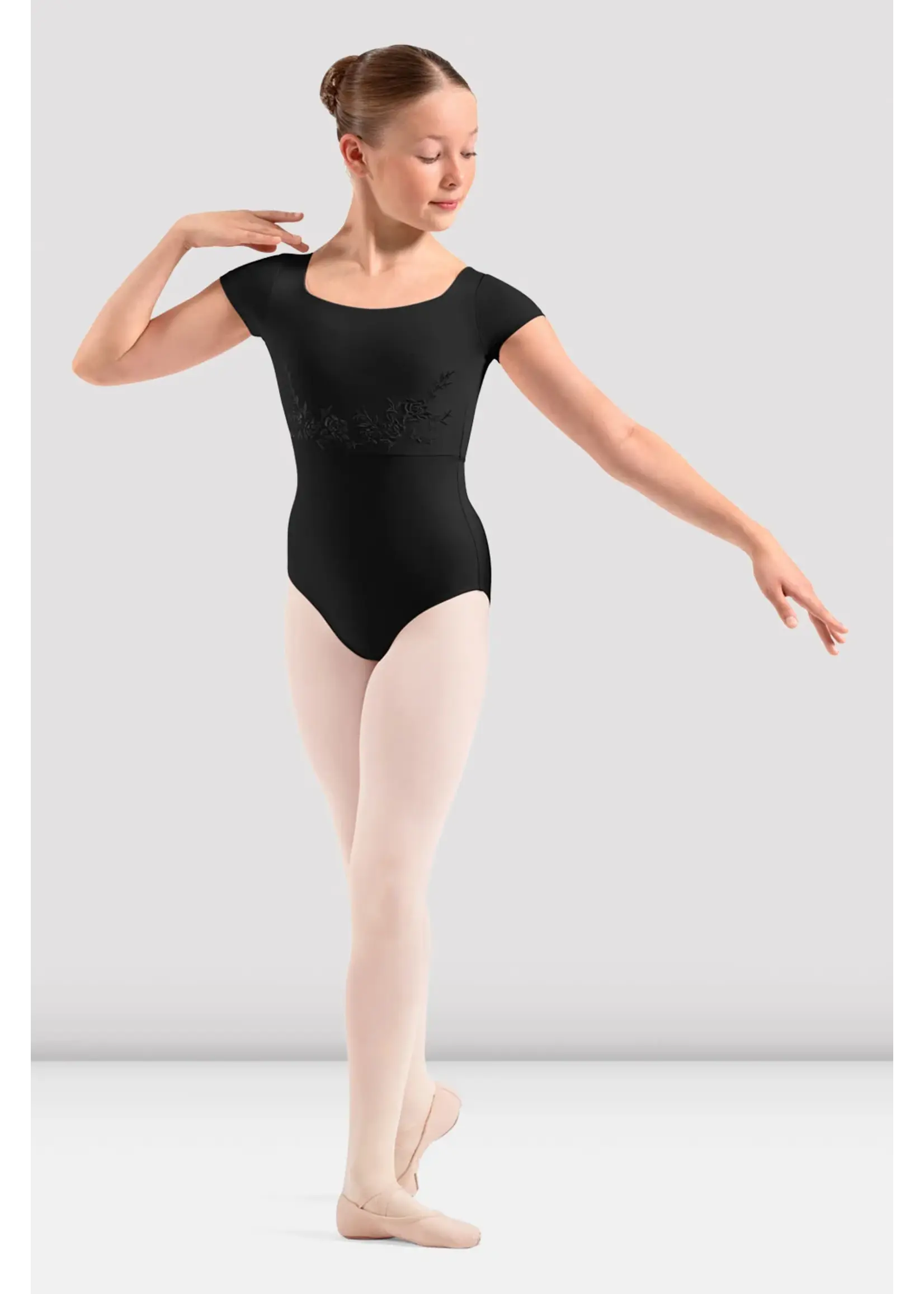 BLOCH & MIRELLA M20013C CHILD FLORAL EMBROIDERED DETAIL CAP SLEEVE LEOTARD