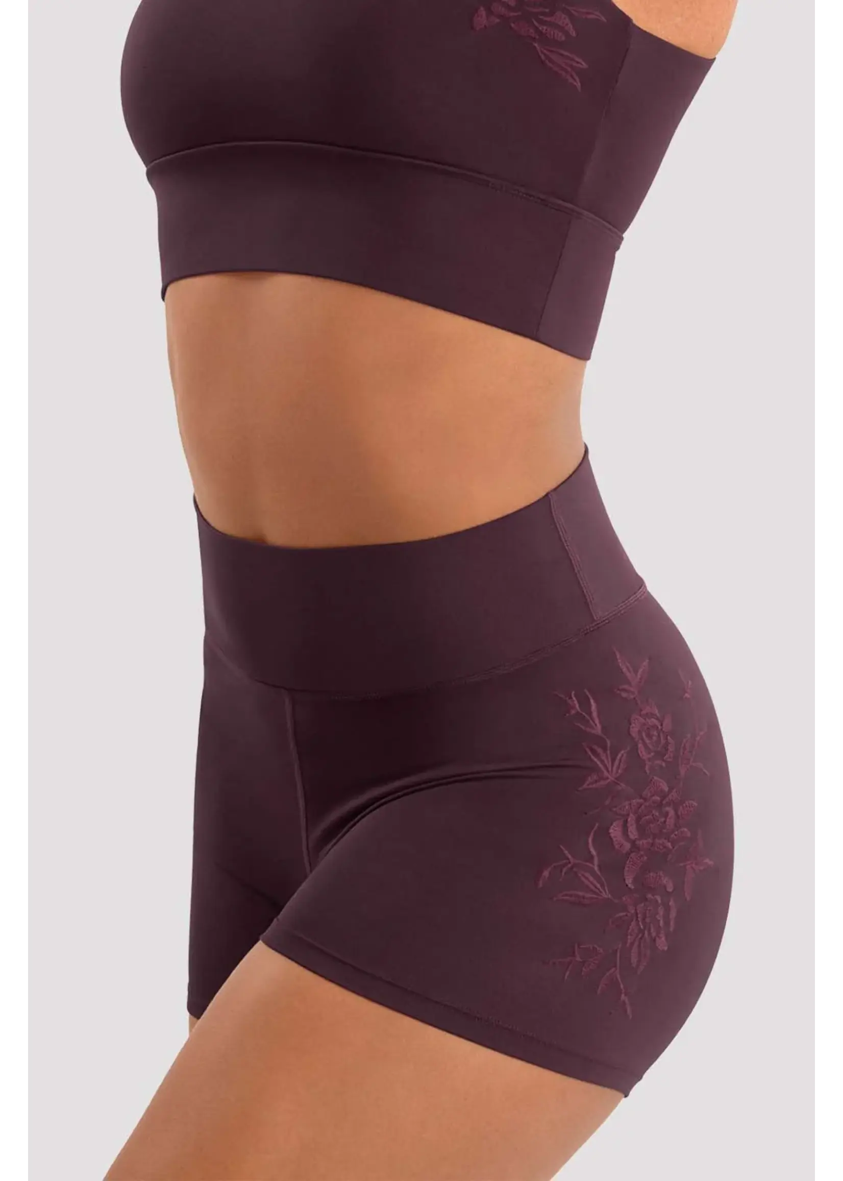 BLOCH & MIRELLA M90007L ADULT EMBROIDERED HIGH WAIST SHORTS