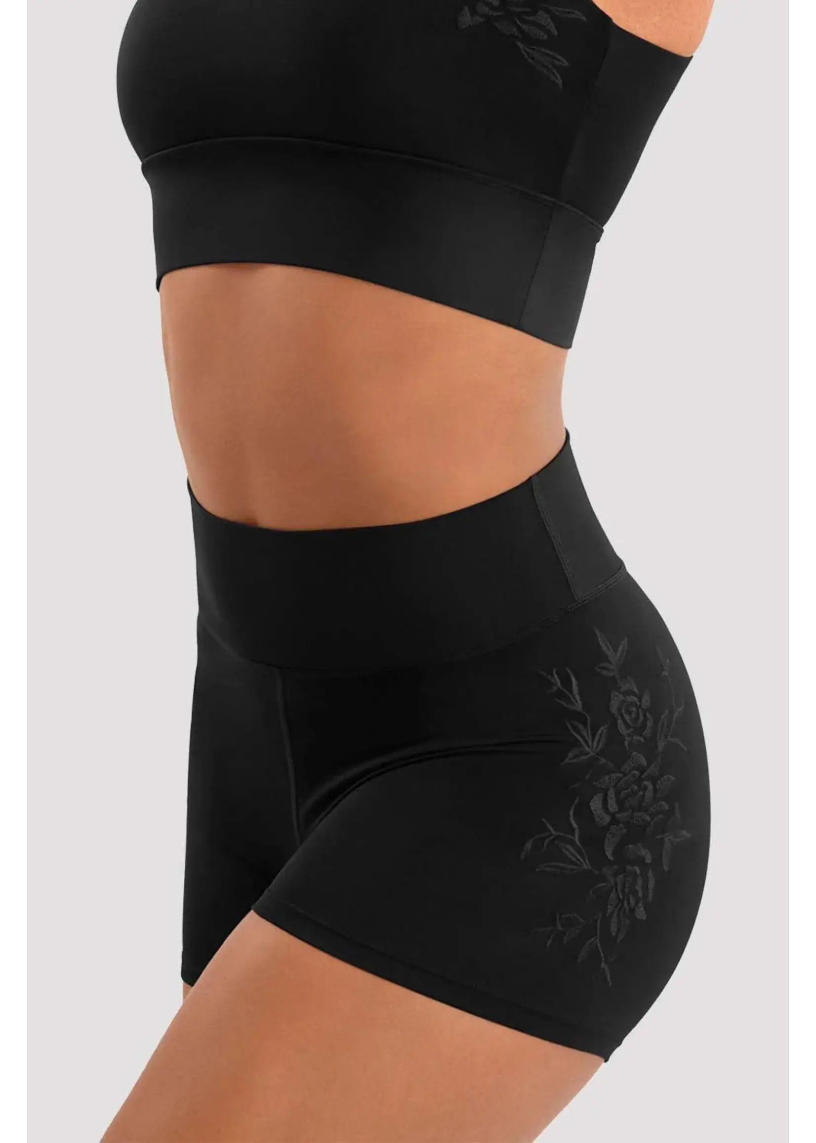 BLOCH & MIRELLA M90007L ADULT EMBROIDERED HIGH WAIST SHORTS