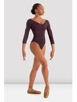 BLOCH & MIRELLA M60003LM ADULT V NECKLINE EMBROIDERED 3/4 SLEEVE LEOTARD