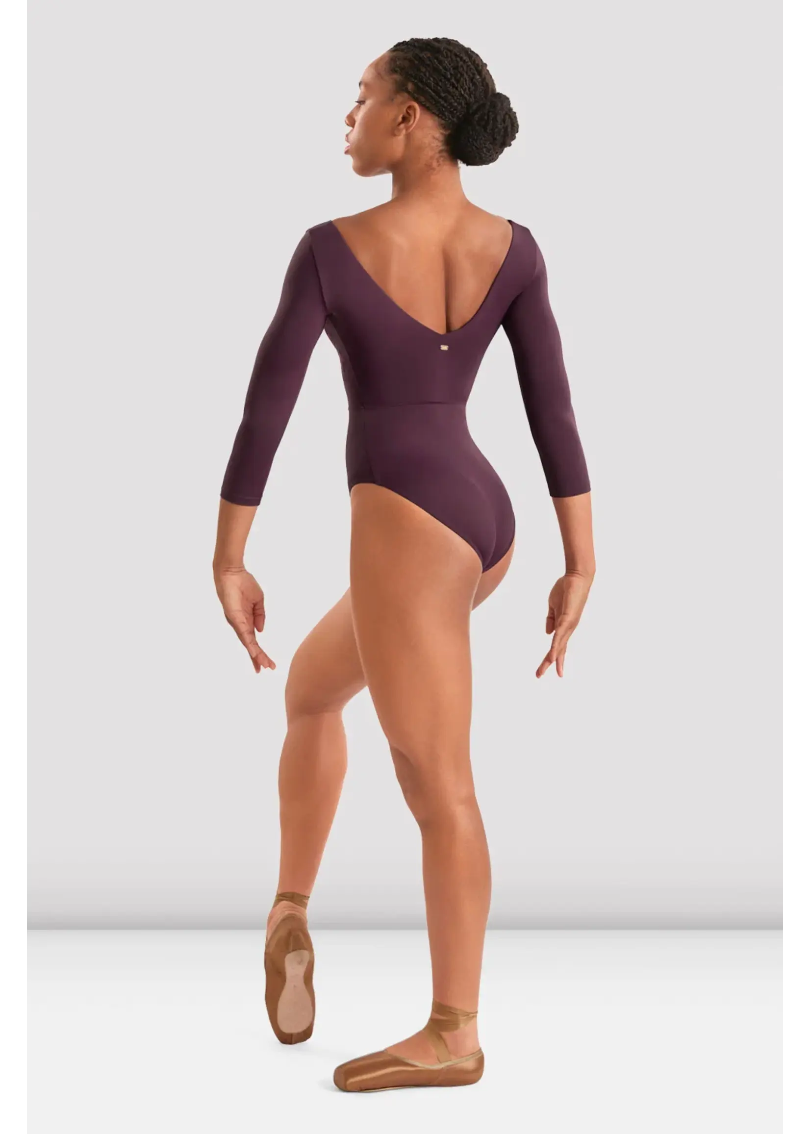 BLOCH & MIRELLA M60003LM ADULT V NECKLINE EMBROIDERED 3/4 SLEEVE LEOTARD