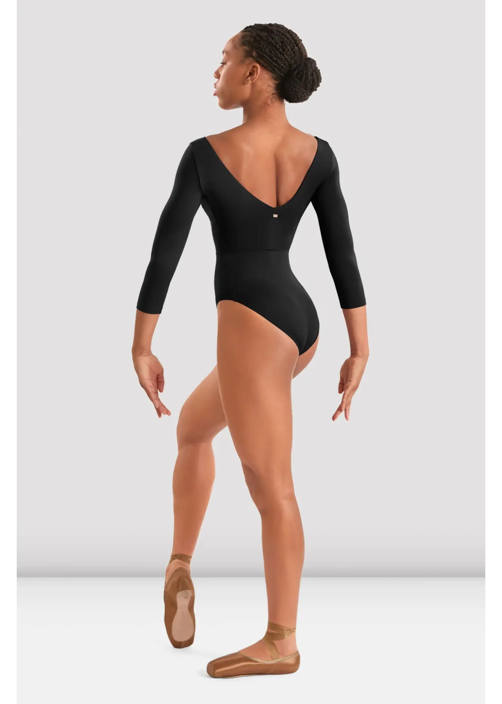 BLOCH & MIRELLA M60003LM ADULT V NECKLINE EMBROIDERED 3/4 SLEEVE LEOTARD