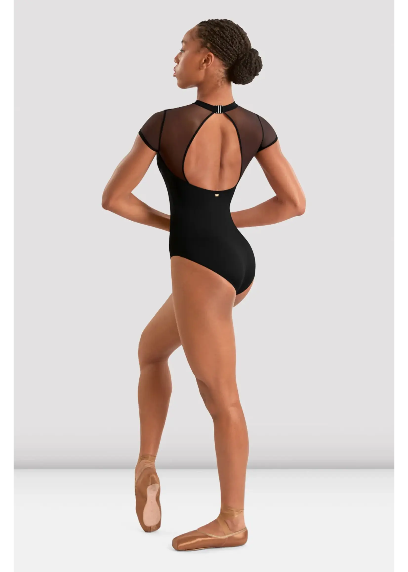 BLOCH & MIRELLA M20011LM ADULT MOCK NECK EMBROIDERED OPEN MESH BACK CAP SLEEVE LEOTARD