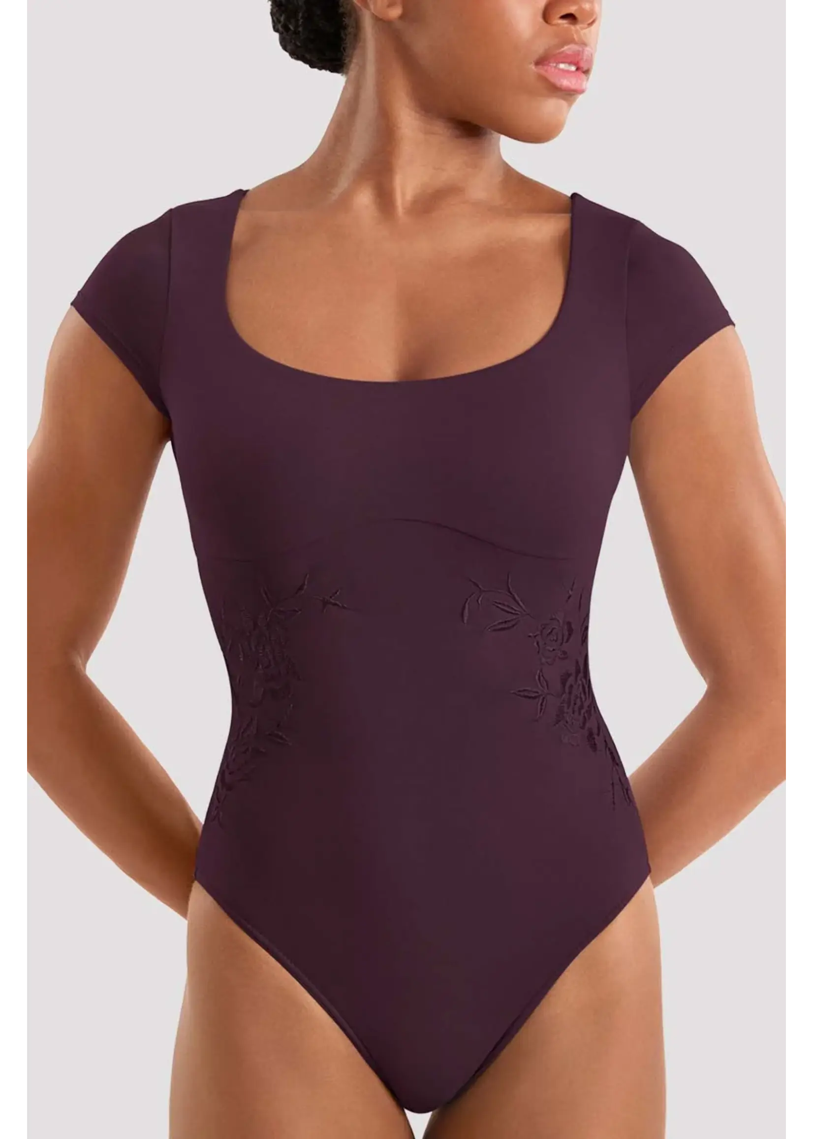 BLOCH & MIRELLA M20010LM ADULT FLORAL EMBROIDERED DETAIL CAP SLEEVE LEOTARD