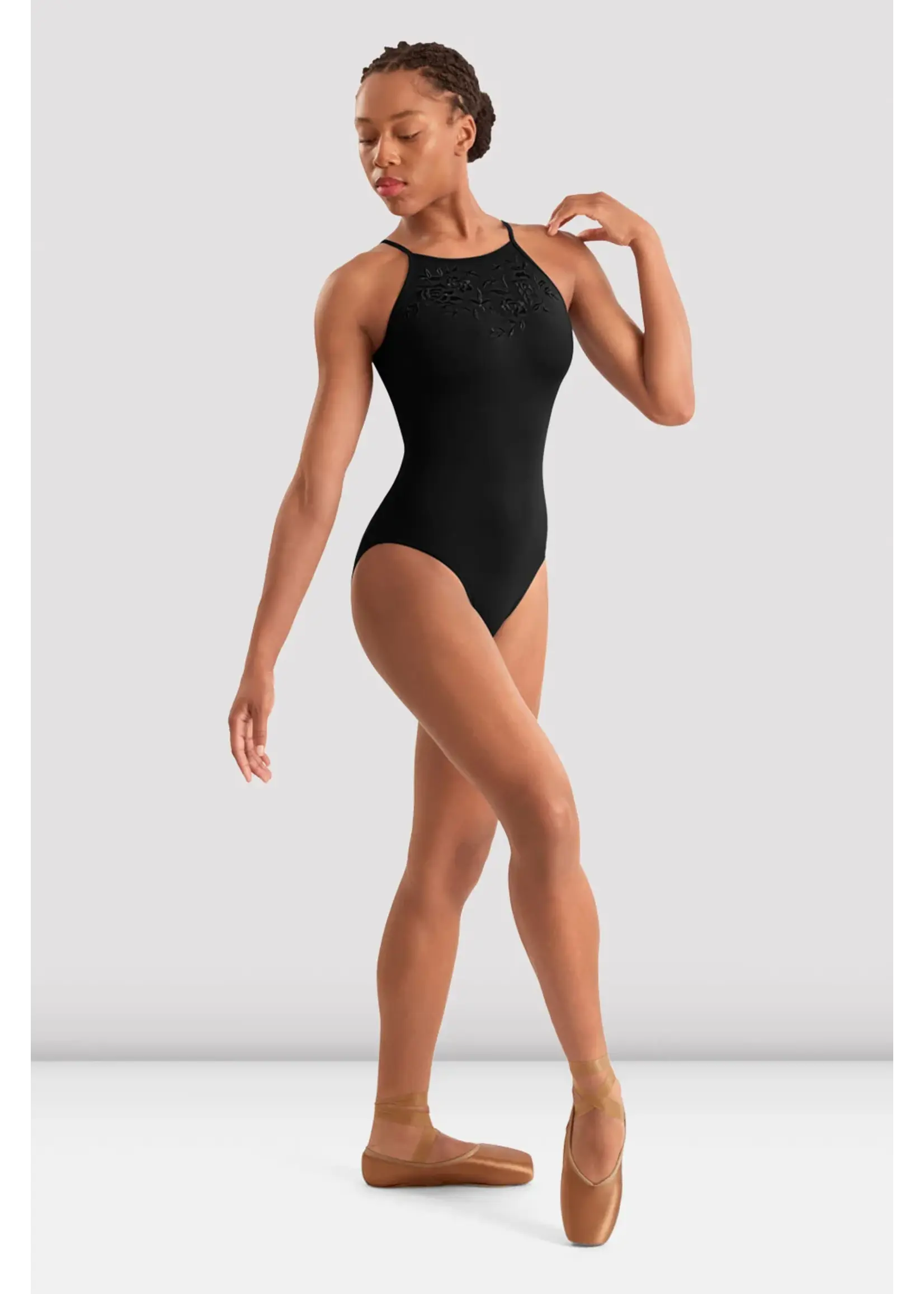BLOCH & MIRELLA M40006 FLORAL EMBROIDERED DETAIL BACK KEYHOLE HALTER NECK LEOTARD