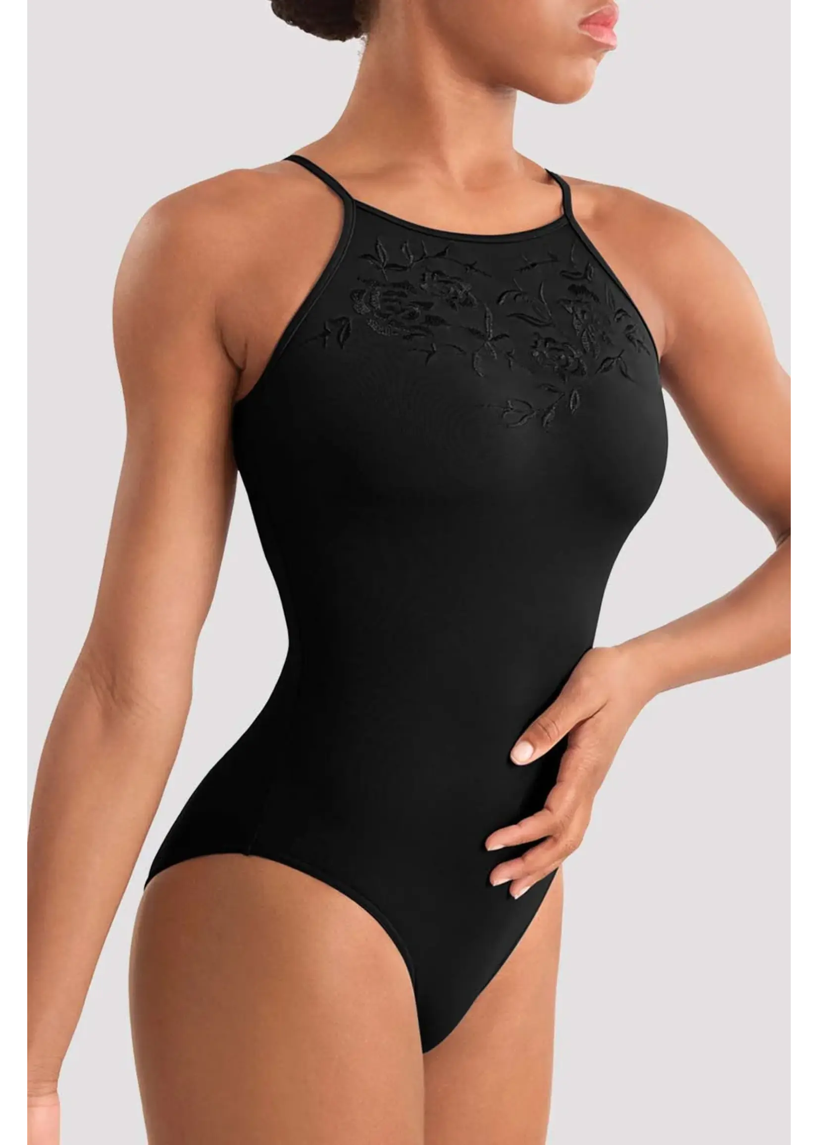 BLOCH & MIRELLA M40006 FLORAL EMBROIDERED DETAIL BACK KEYHOLE HALTER NECK LEOTARD