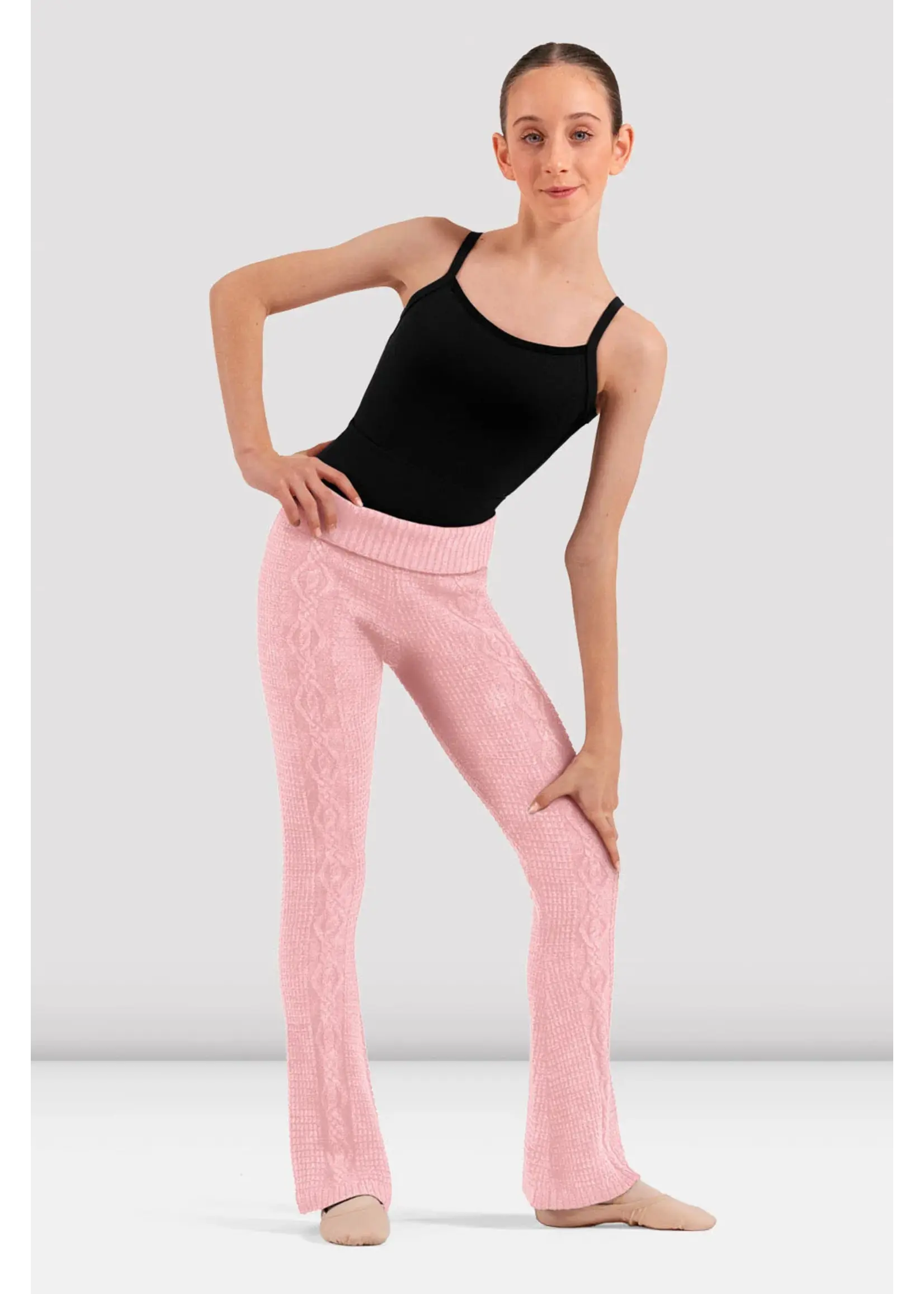 BLOCH & MIRELLA CP80011 LILLIAN ROLL OVER WAISTBAND CABLE KNIT FLARE PANTS