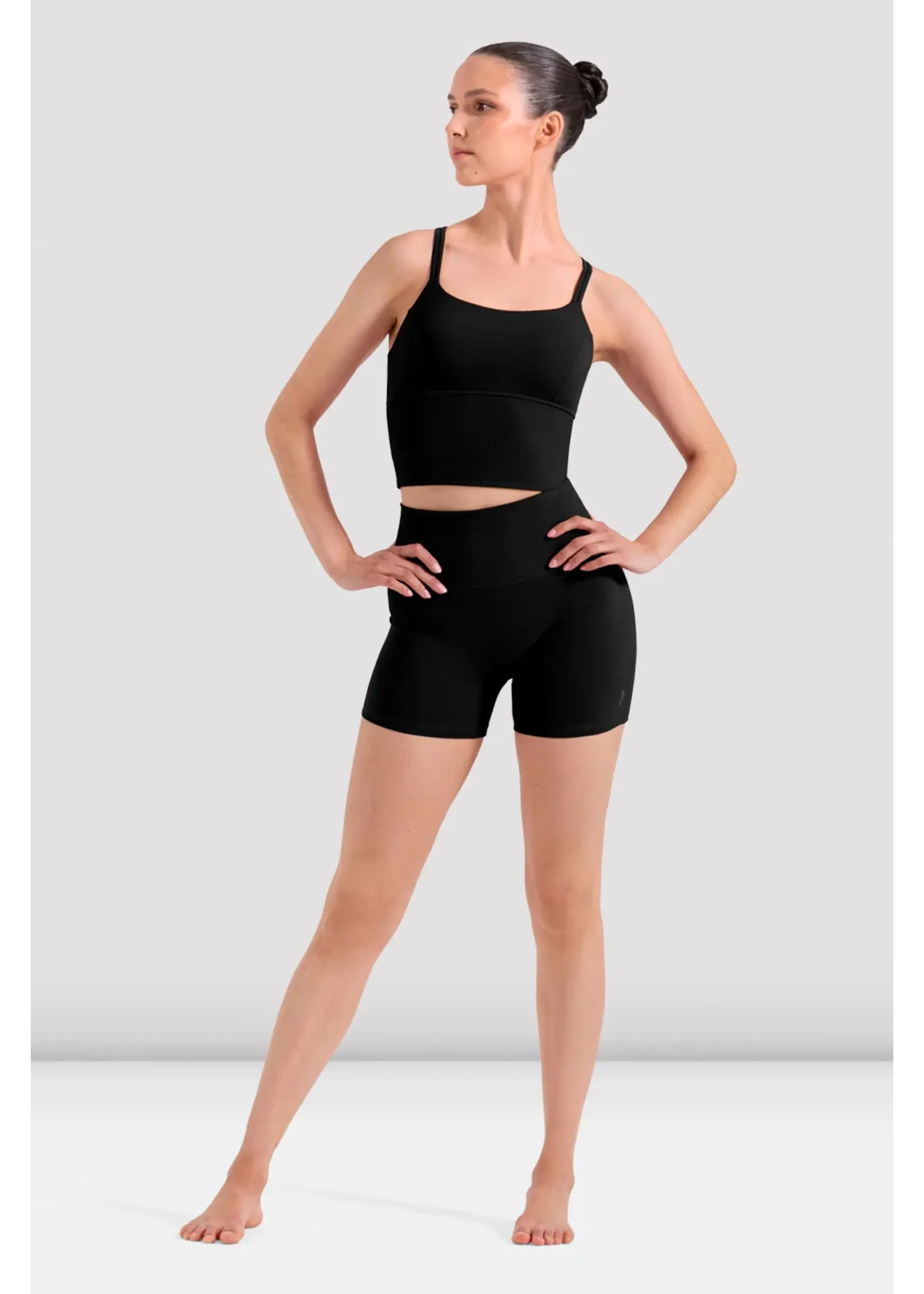 BLOCH & MIRELLA Z30031 VIOLET DOUBLE CROSS BACK STRAP RIB CONTRAST DETAIL LONG CROP TOP