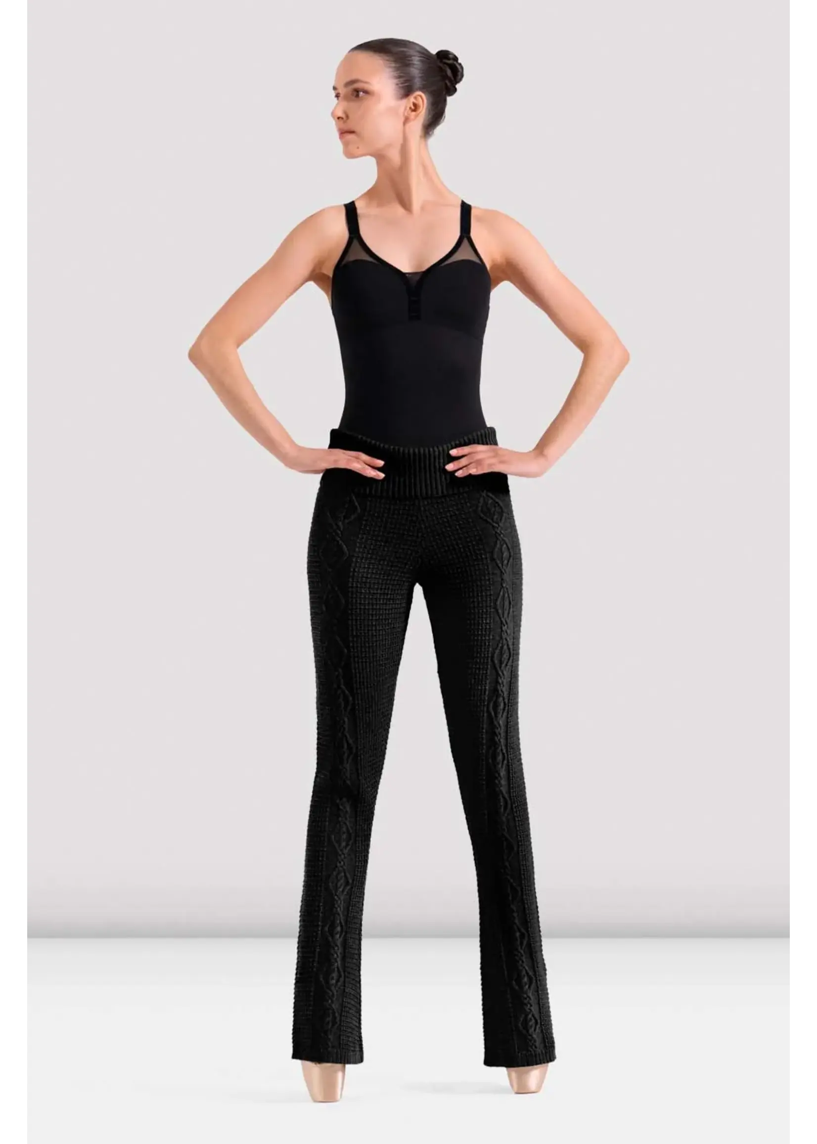 BLOCH & MIRELLA P80010 ELENA ROLL OVER WAISTBAND CABLE KNIT FLARE PANTS